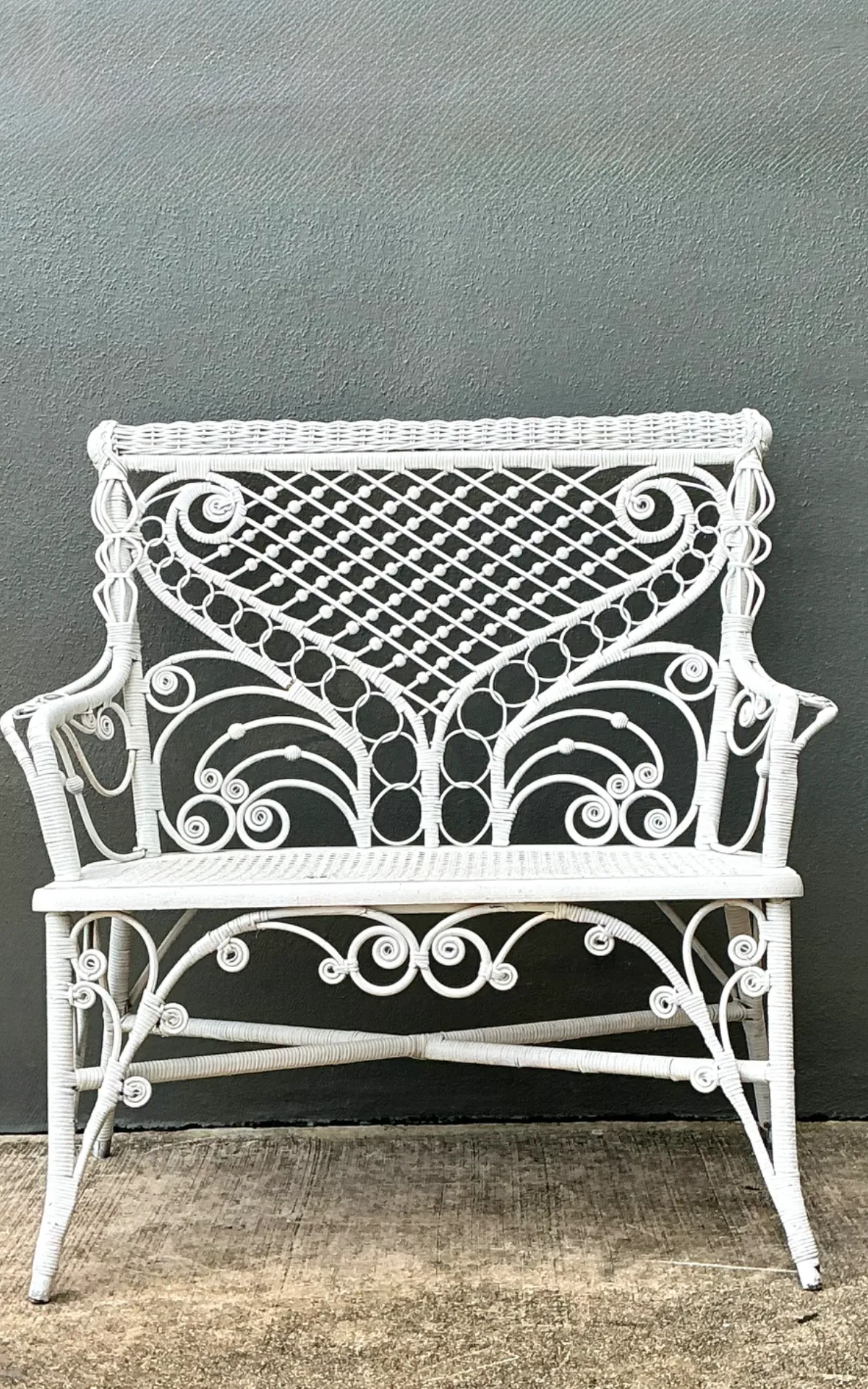 Vintage White Fiddlehead Rattan Garden Bench — additional photo 6