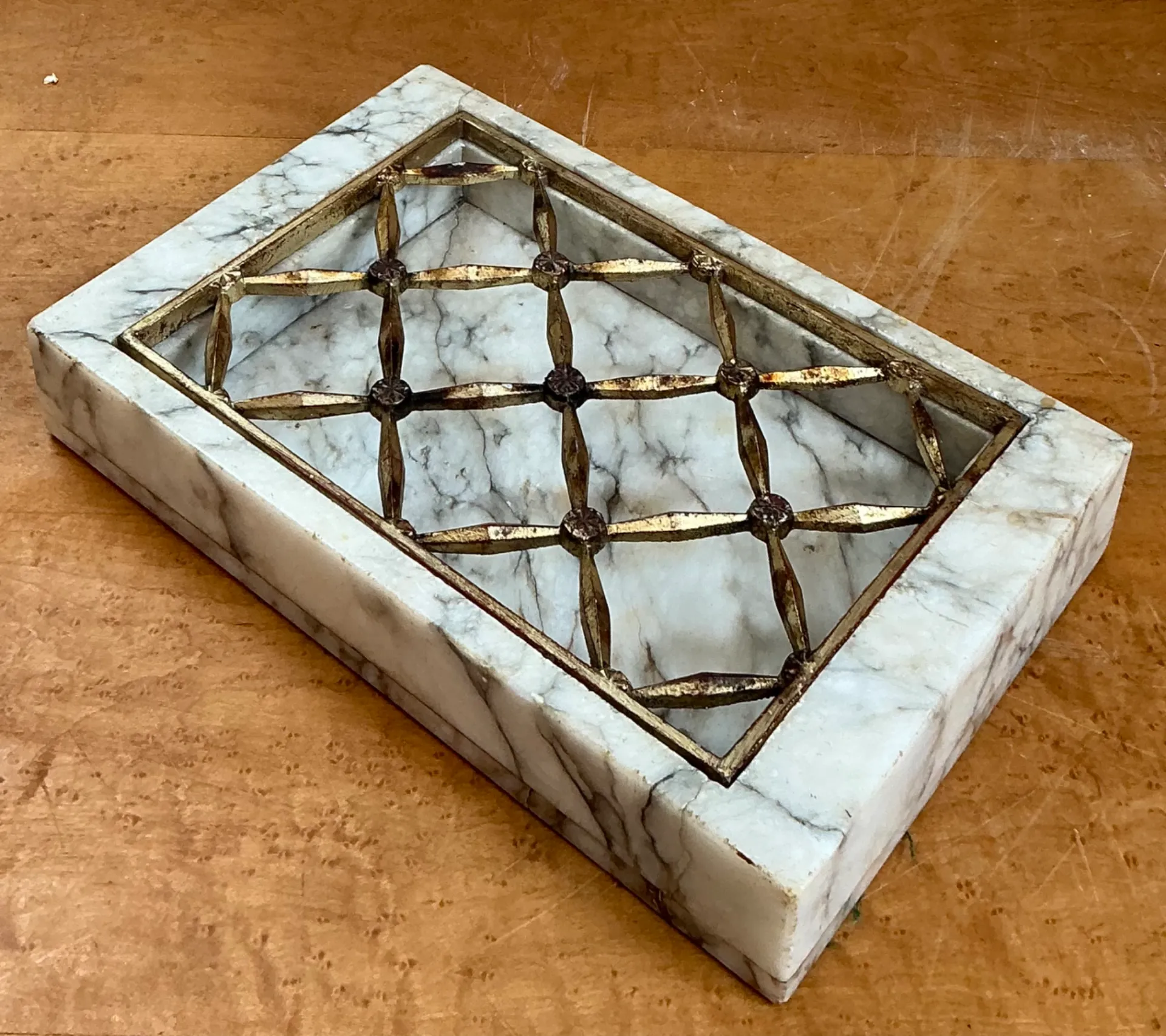 Vintage Marble and Brass Decorative Dresser Tray — additional photo 2