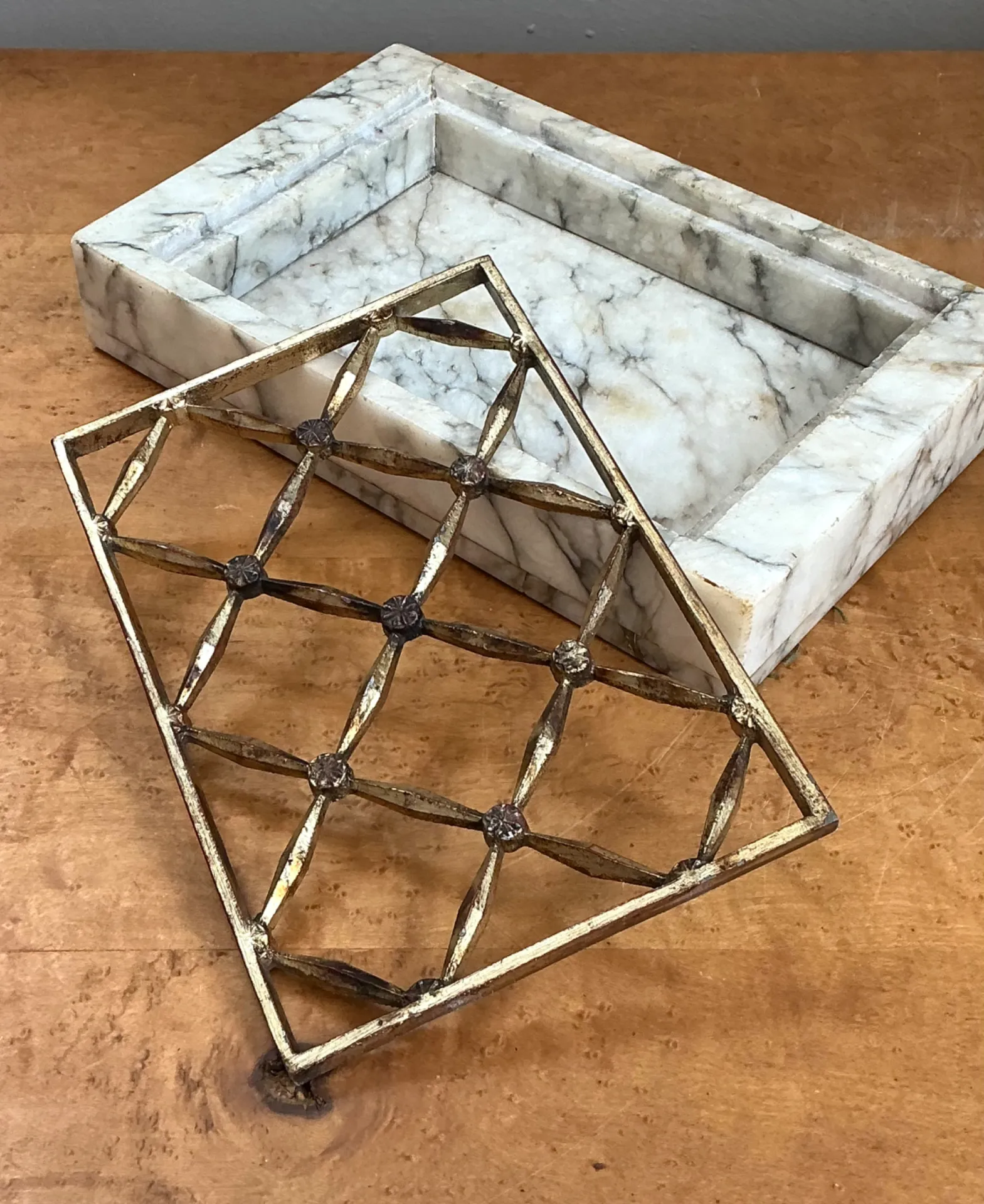 Vintage Marble and Brass Decorative Dresser Tray — additional photo 4