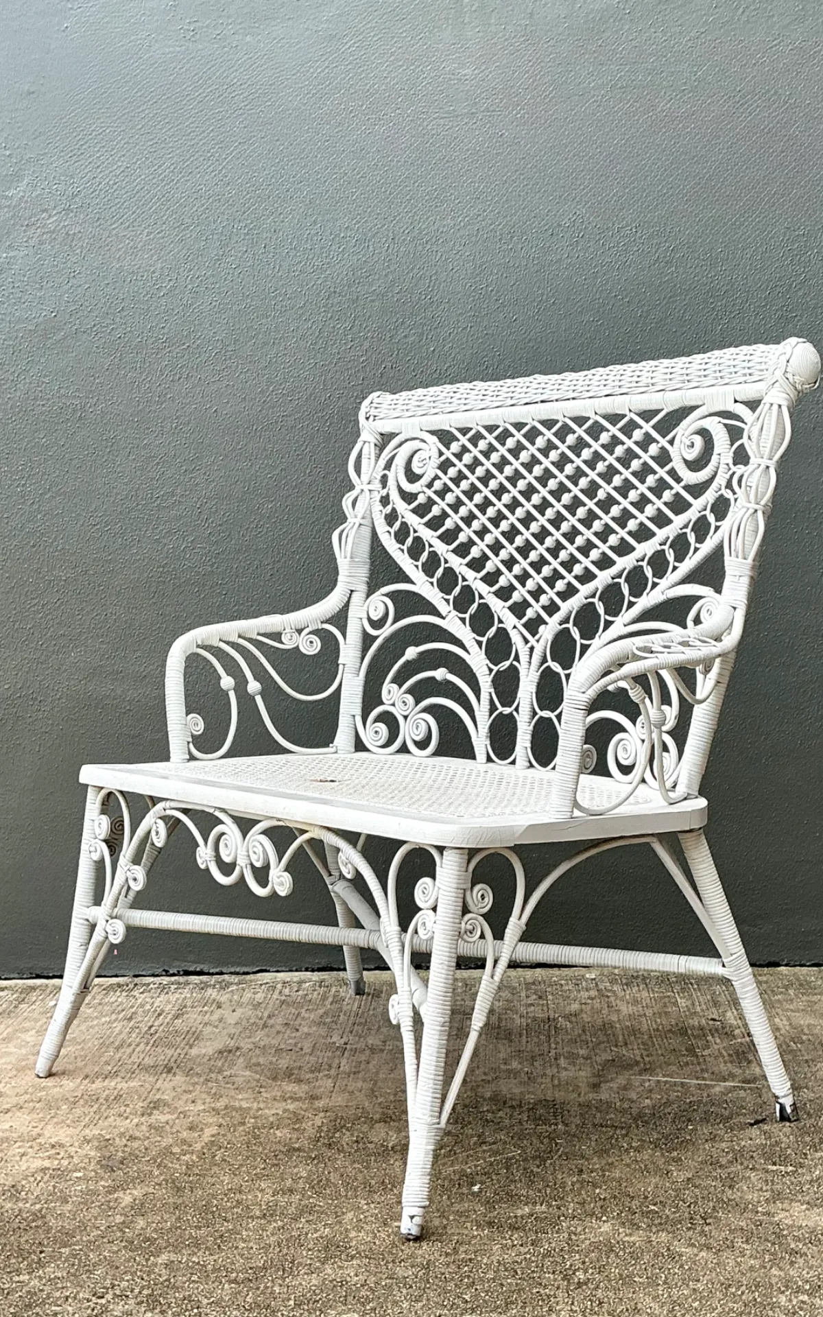 Vintage White Fiddlehead Rattan Garden Bench — additional photo 7