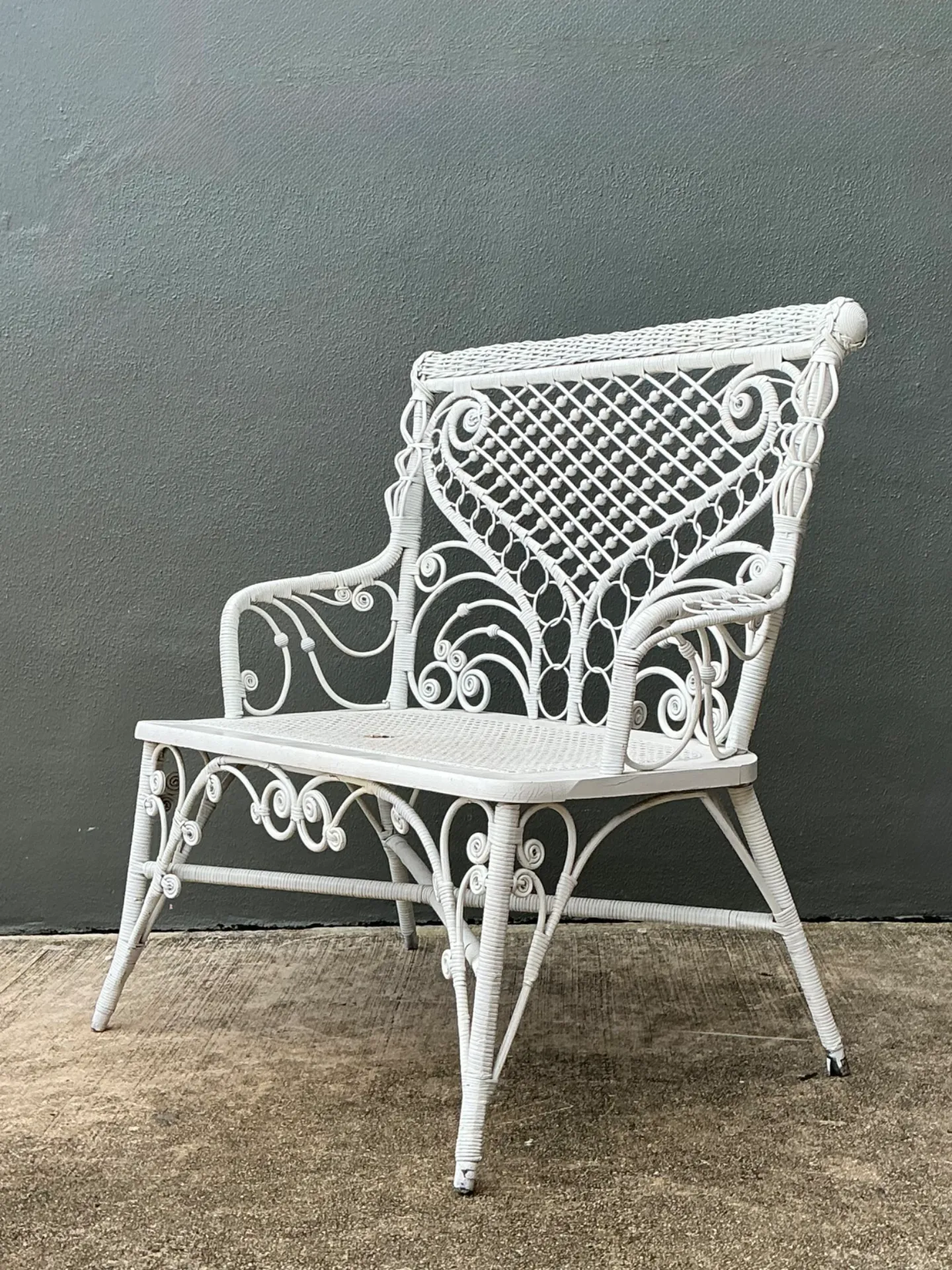 Vintage White Fiddlehead Rattan Garden Bench — additional photo 5