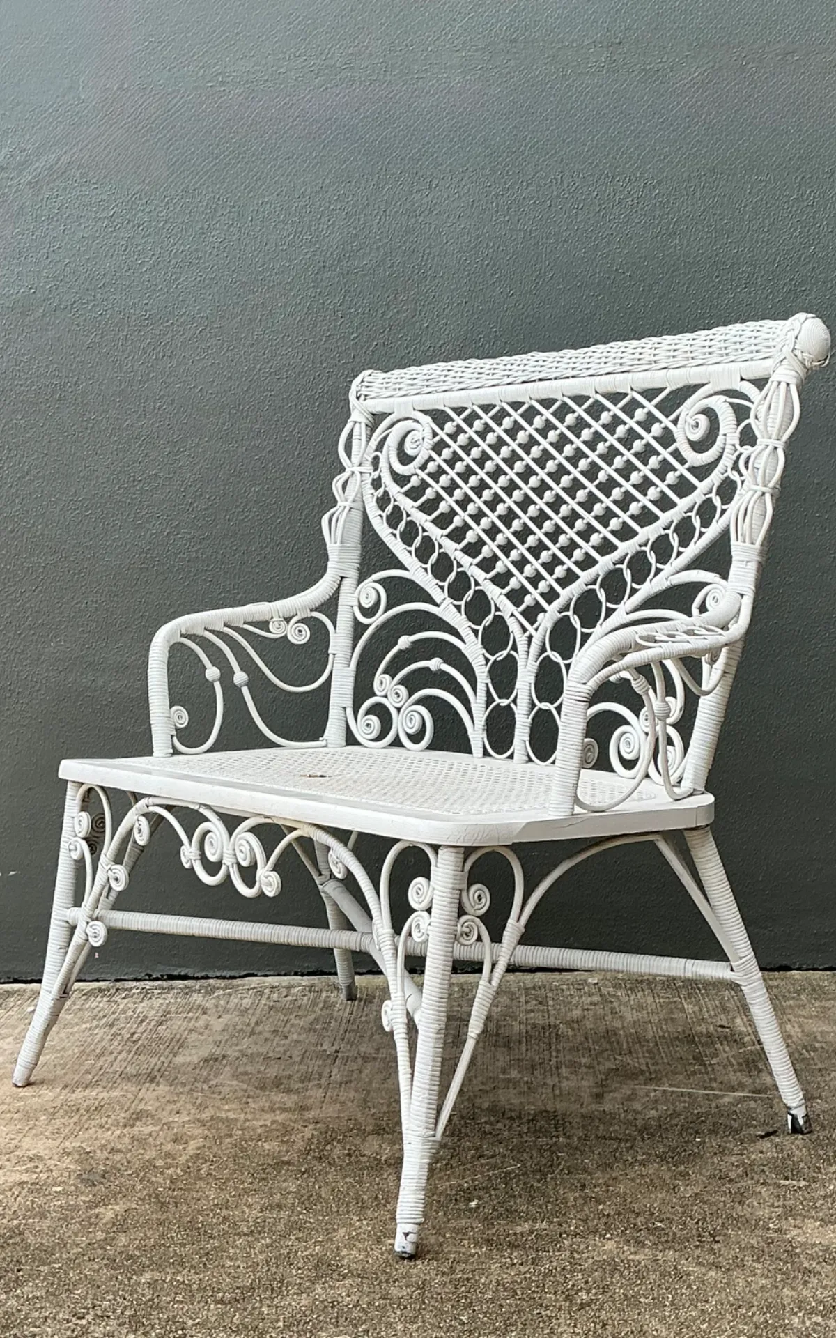 Vintage White Fiddlehead Rattan Garden Bench — additional photo 5