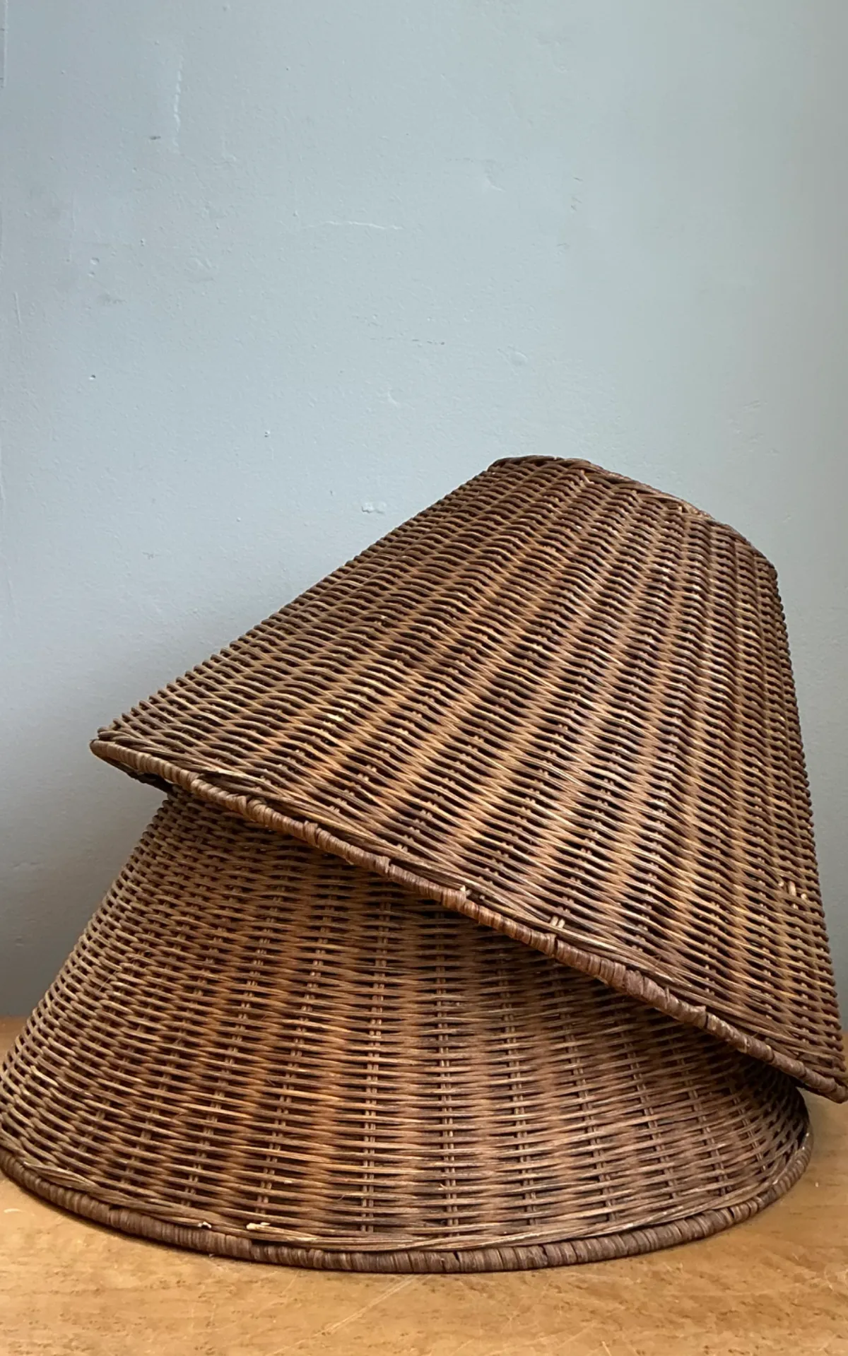 Vintage Woven Rattan Lamp Shades - Pair