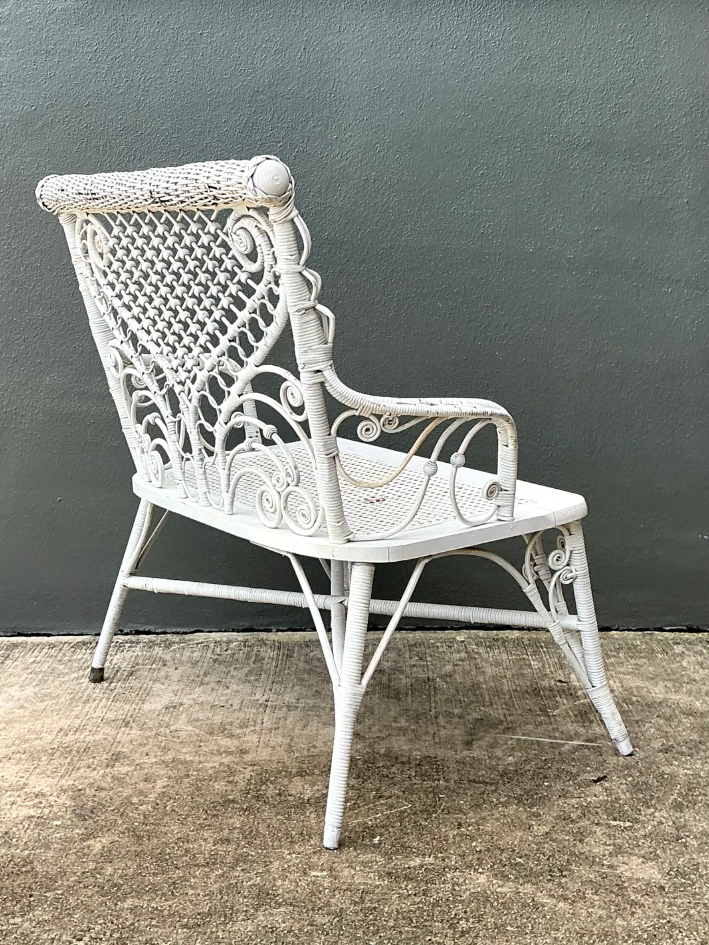 Vintage White Fiddlehead Rattan Garden Bench — additional photo 8