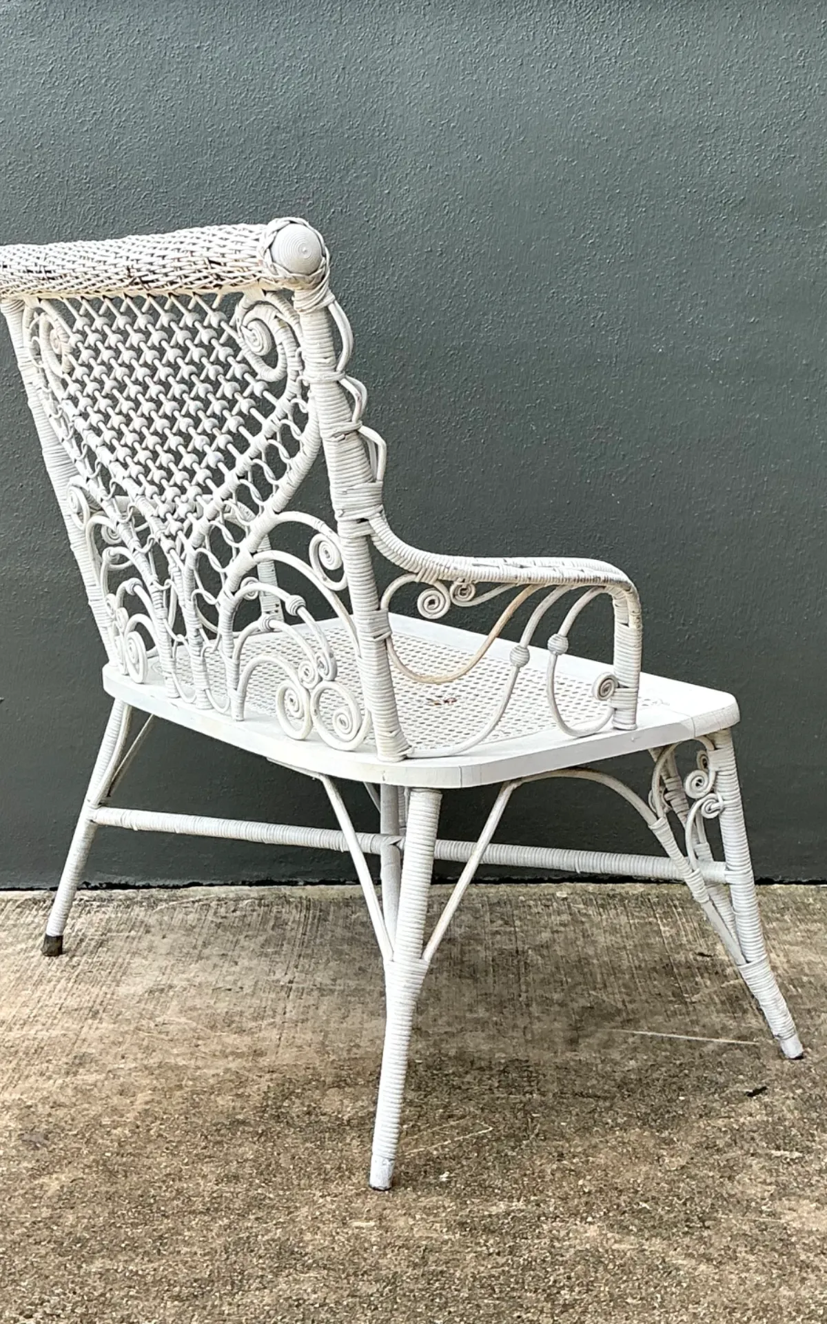 Vintage White Fiddlehead Rattan Garden Bench — additional photo 8