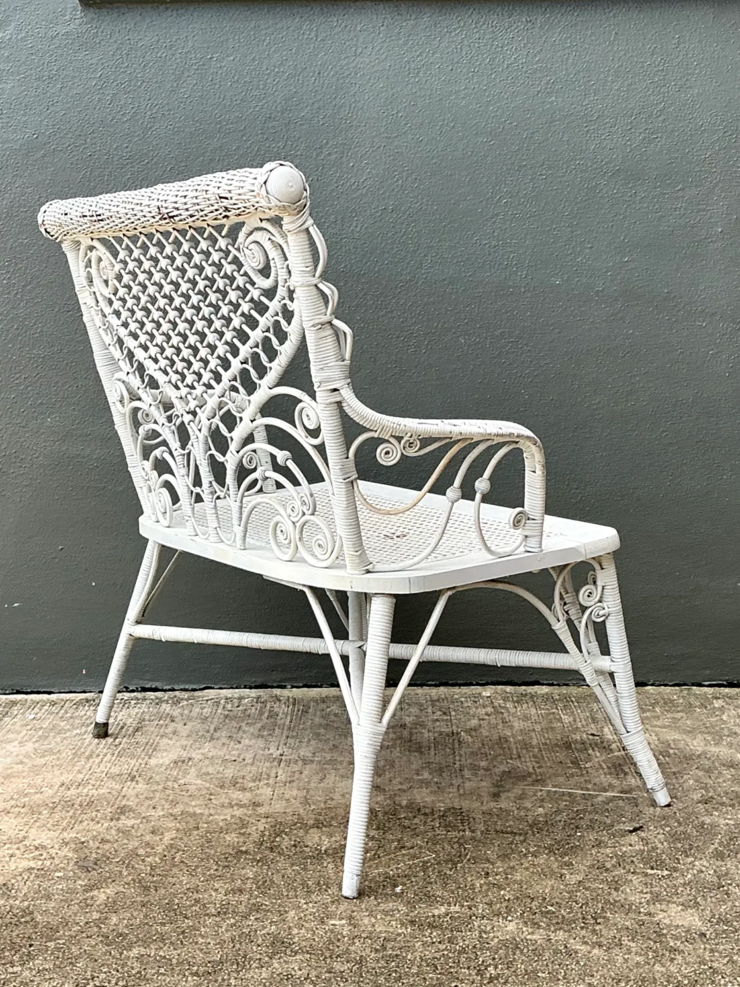Vintage White Fiddlehead Rattan Garden Bench — additional photo 4