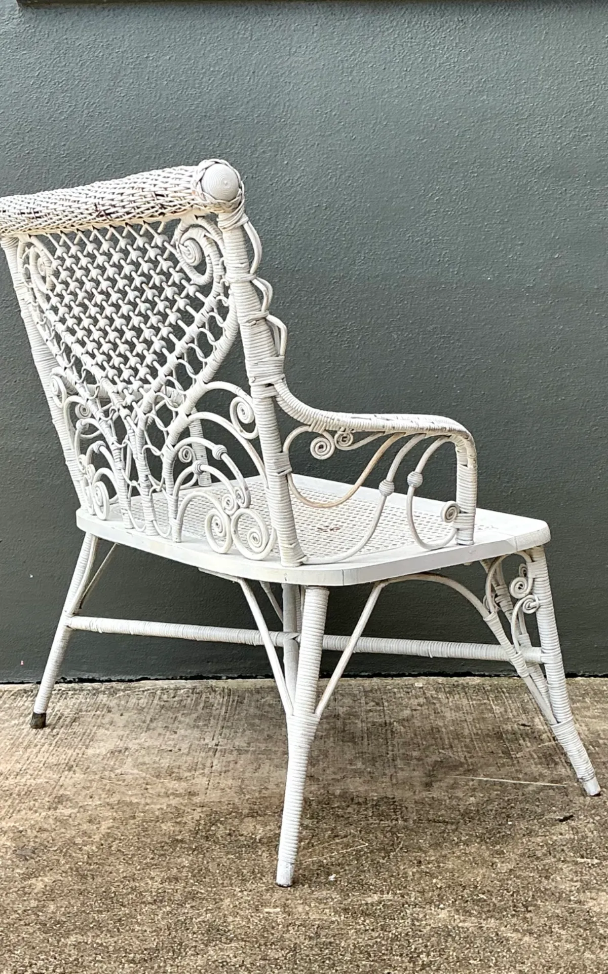 Vintage White Fiddlehead Rattan Garden Bench — additional photo 4