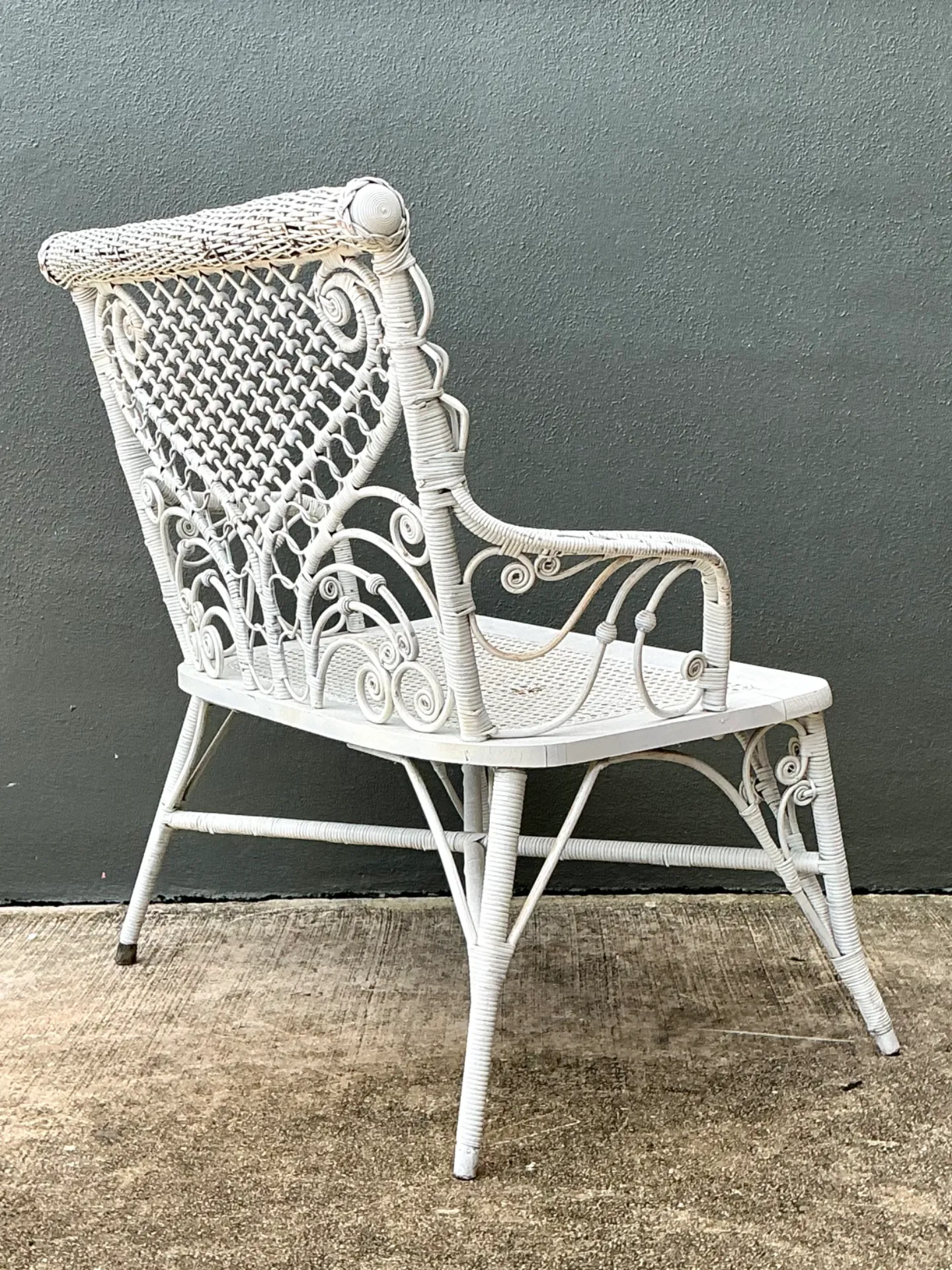 Vintage White Fiddlehead Rattan Garden Bench — additional photo 3