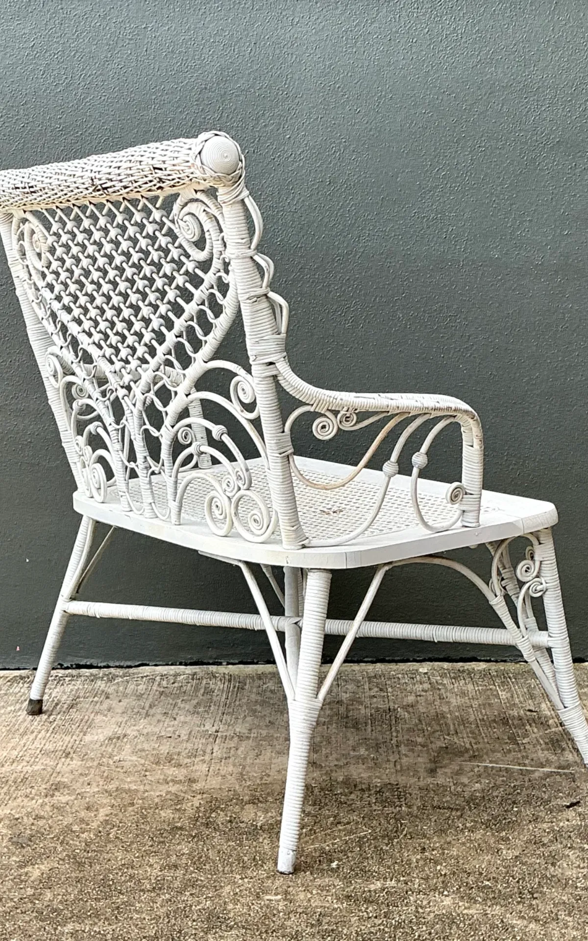 Vintage White Fiddlehead Rattan Garden Bench — additional photo 3