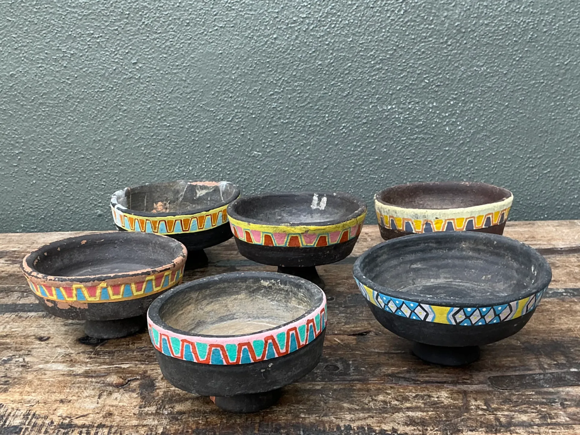 Vintage Painted Ceramic Pedestal Bowls - Set of 6 — additional photo 8