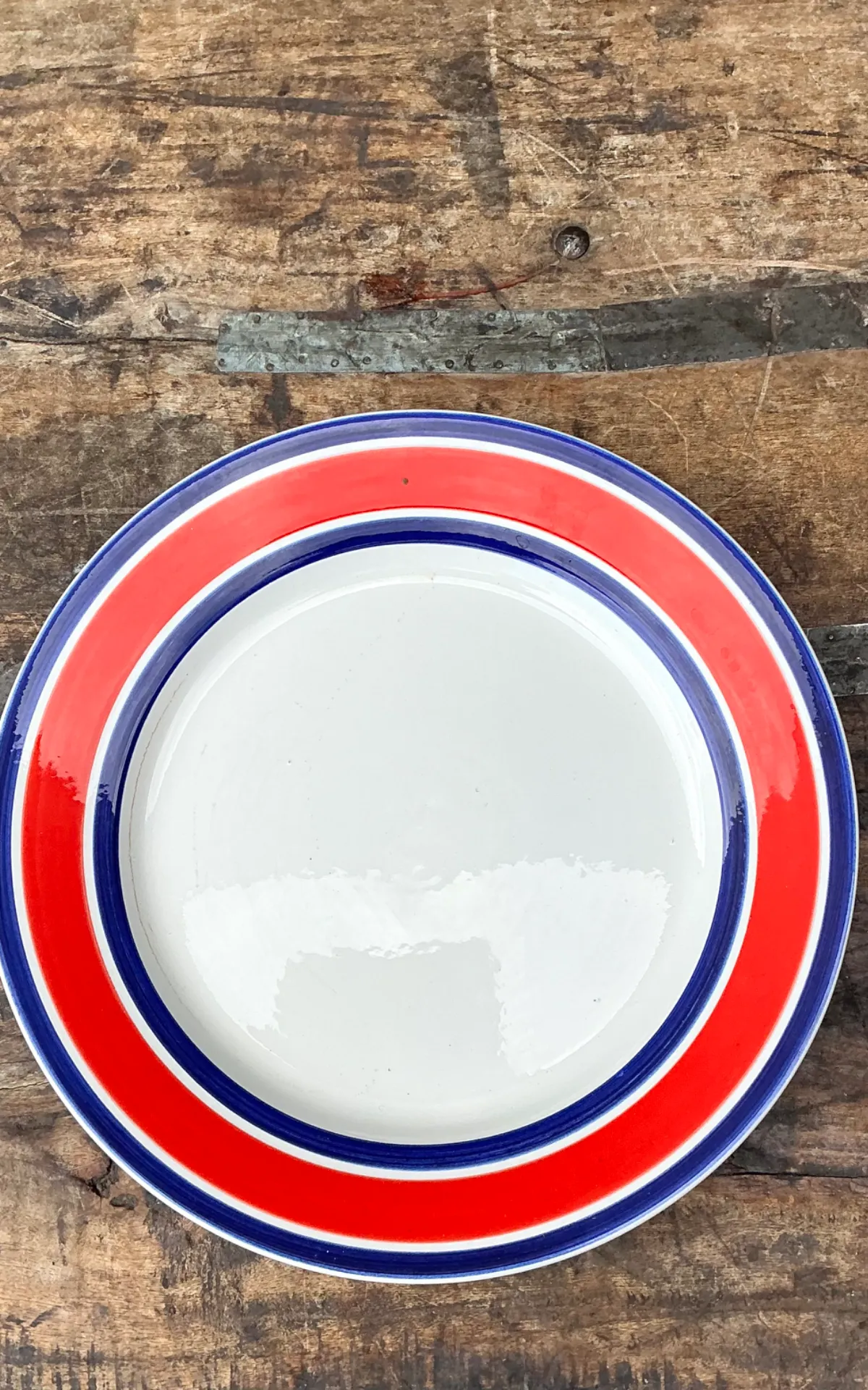 Vintage Italian Red and Blue Striped Ceramic Serving Plate — additional photo 6