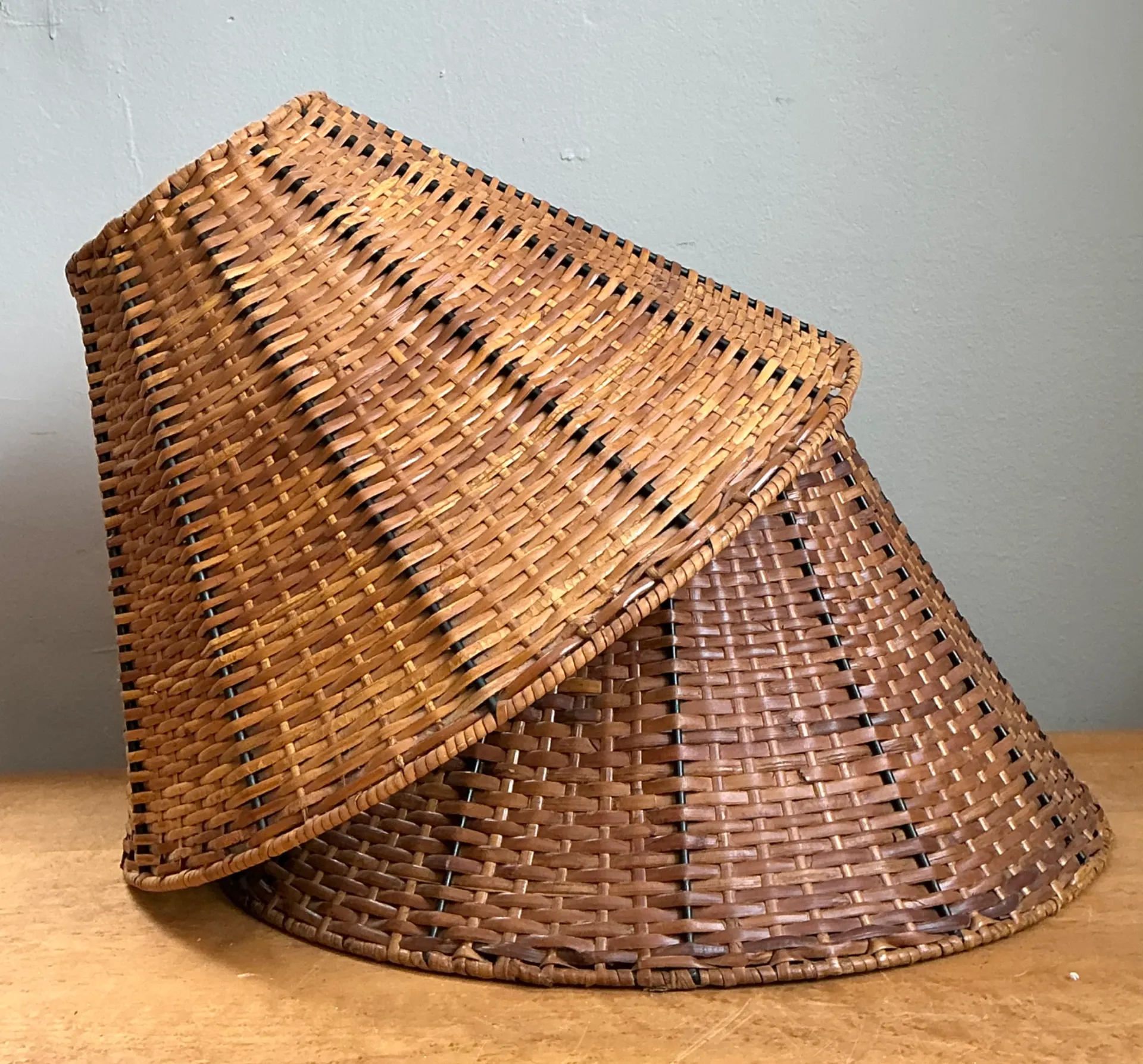 Vintage Woven Rattan Lamp Shades - Pair — additional photo 2