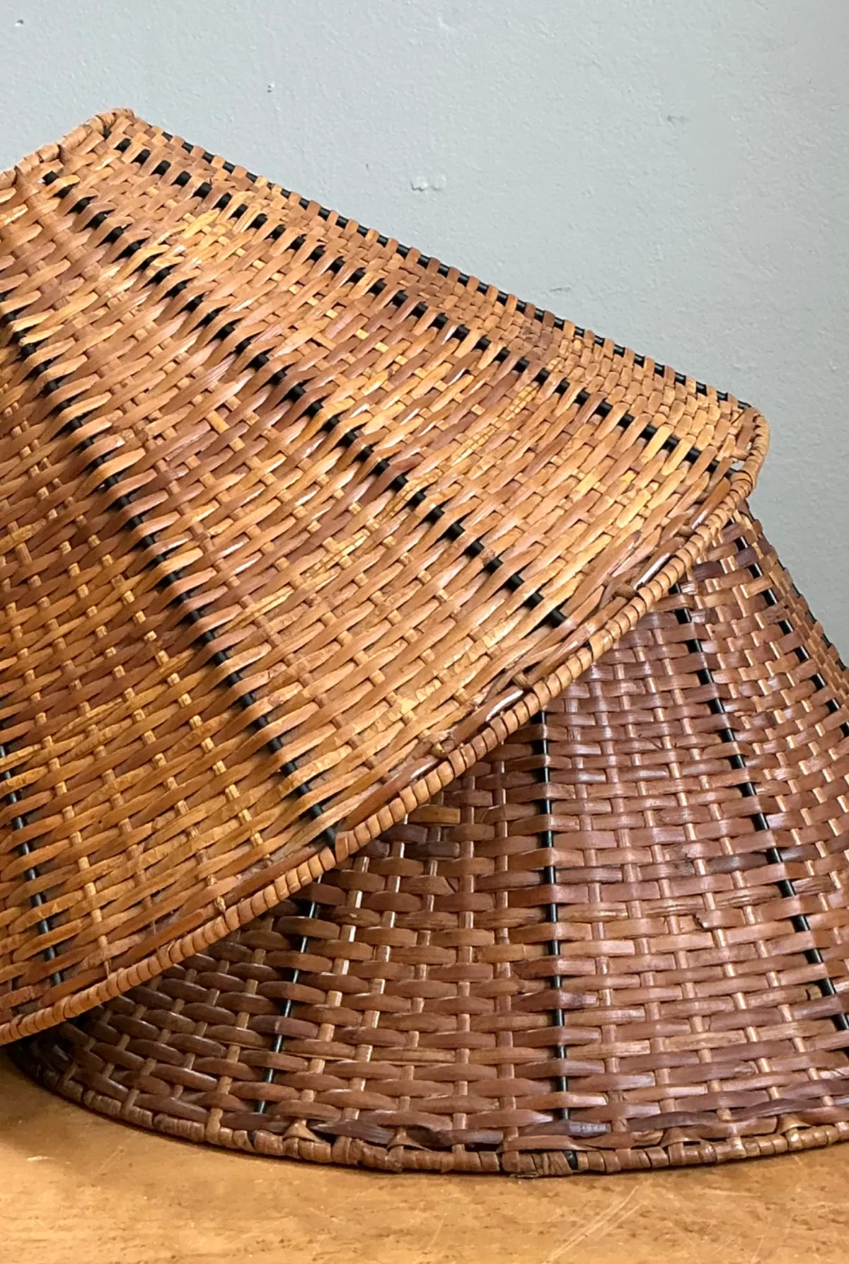 Vintage Woven Rattan Lamp Shades - Pair — additional photo 2