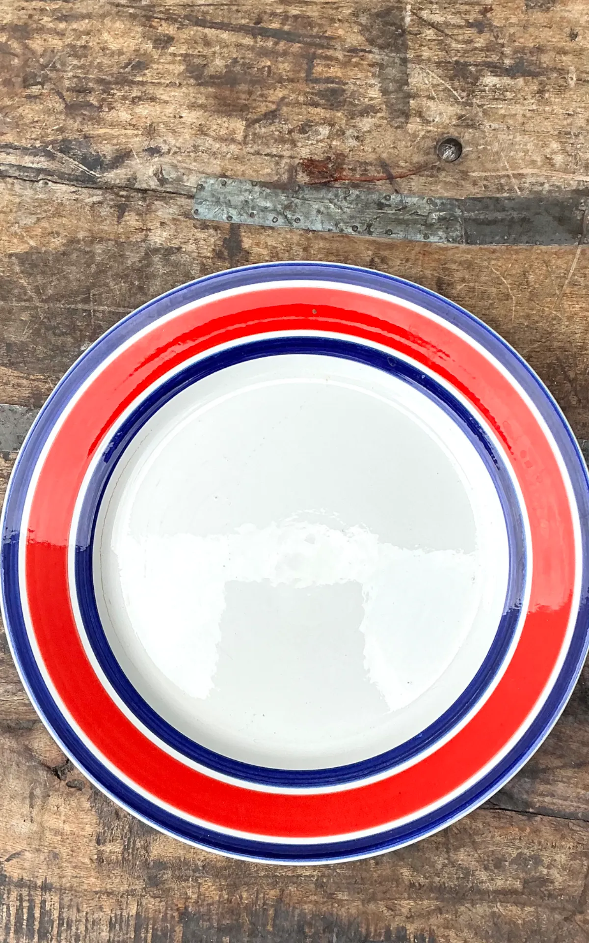 Vintage Italian Red and Blue Striped Ceramic Serving Plate — additional photo 4