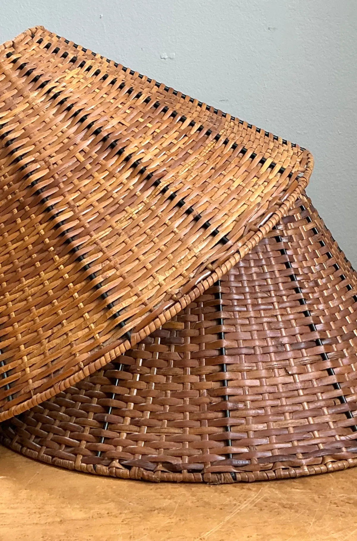 Vintage Woven Rattan Lamp Shades - Pair — additional photo 4