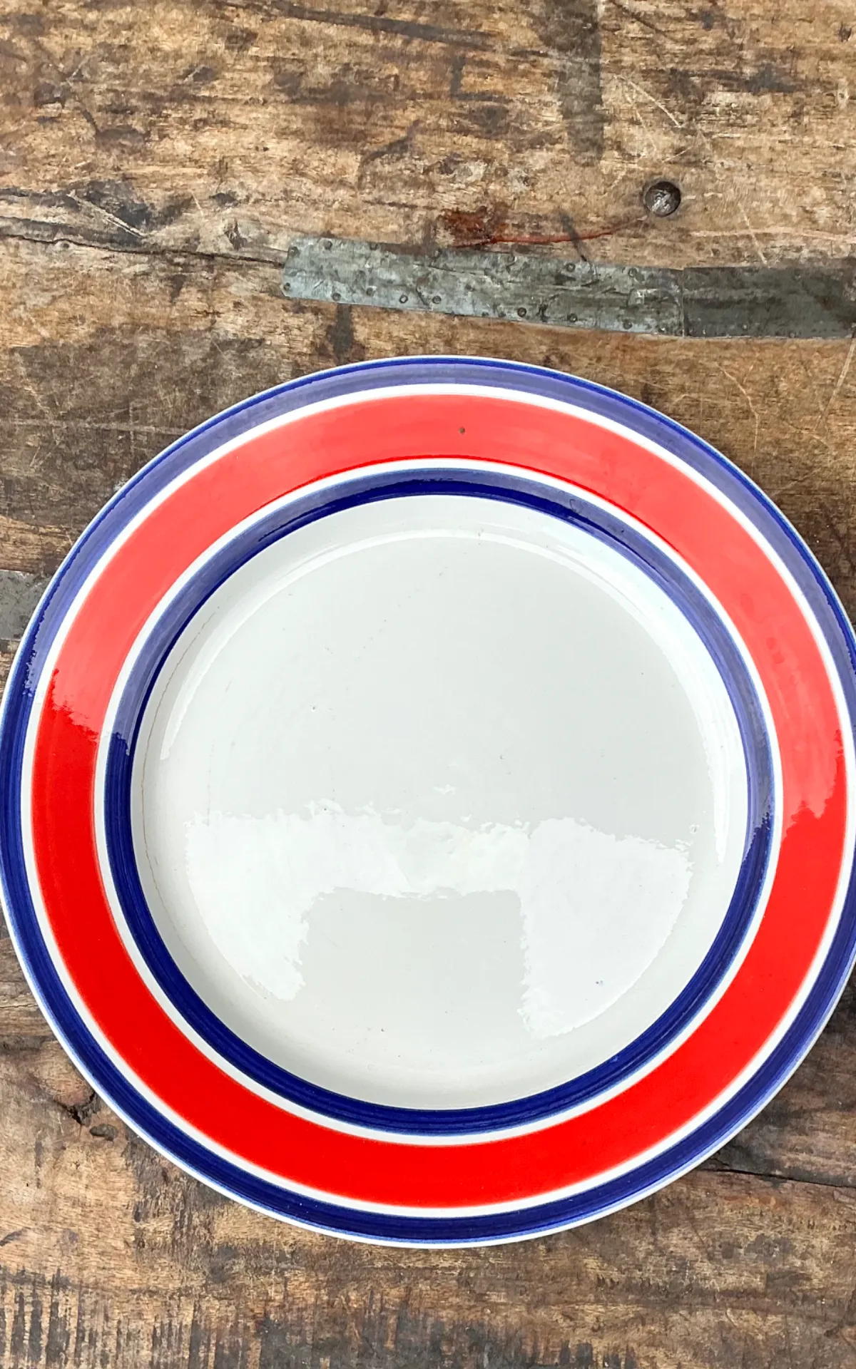 Vintage Italian Red and Blue Striped Ceramic Serving Plate — additional photo 5