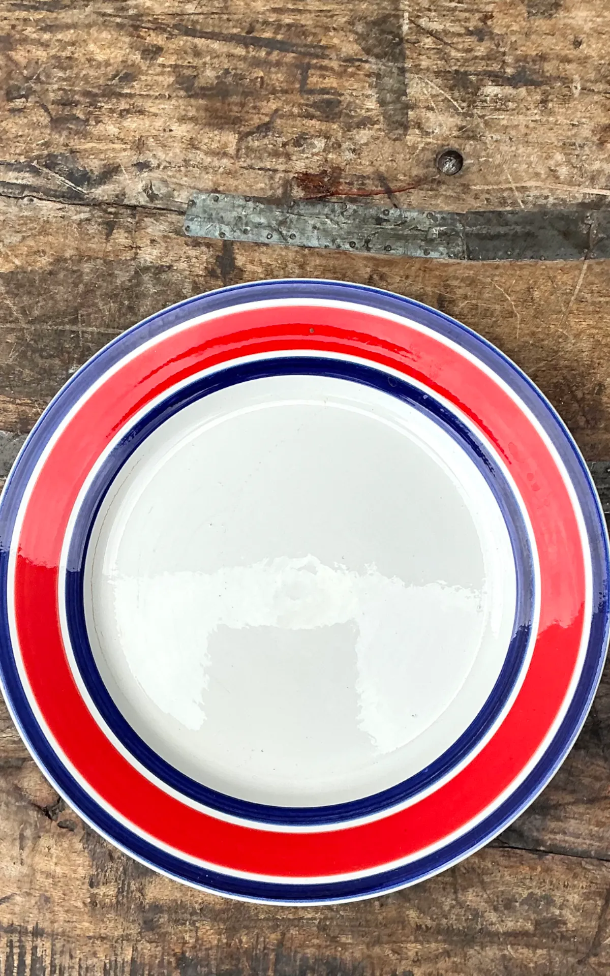 Vintage Italian Red and Blue Striped Ceramic Serving Plate — additional photo 2