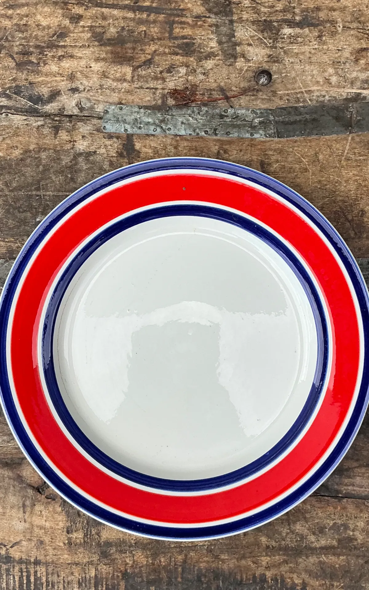 Vintage Italian Red and Blue Striped Ceramic Serving Plate