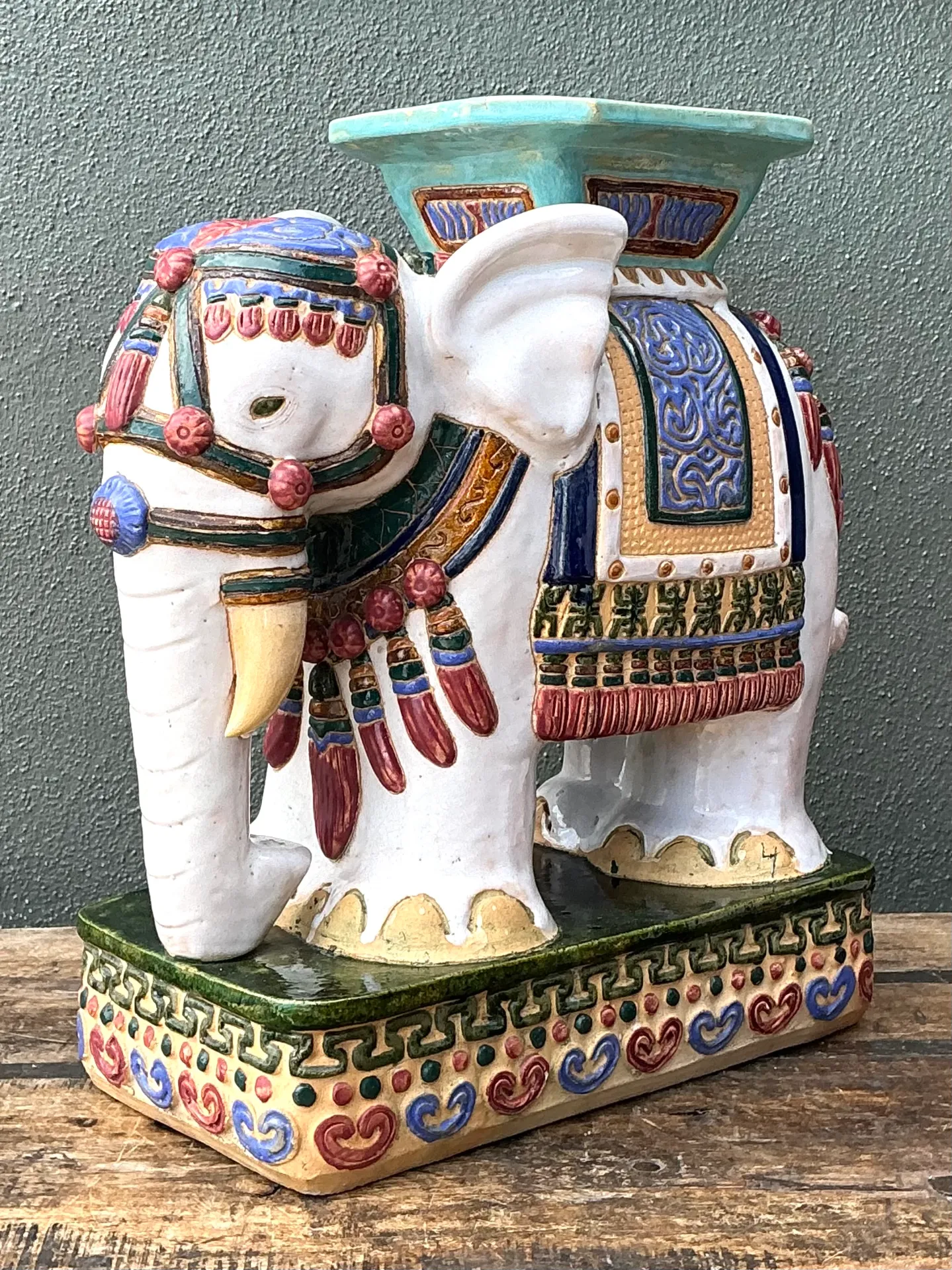 Vintage Ceramic Elephant Low Stool — additional photo 1