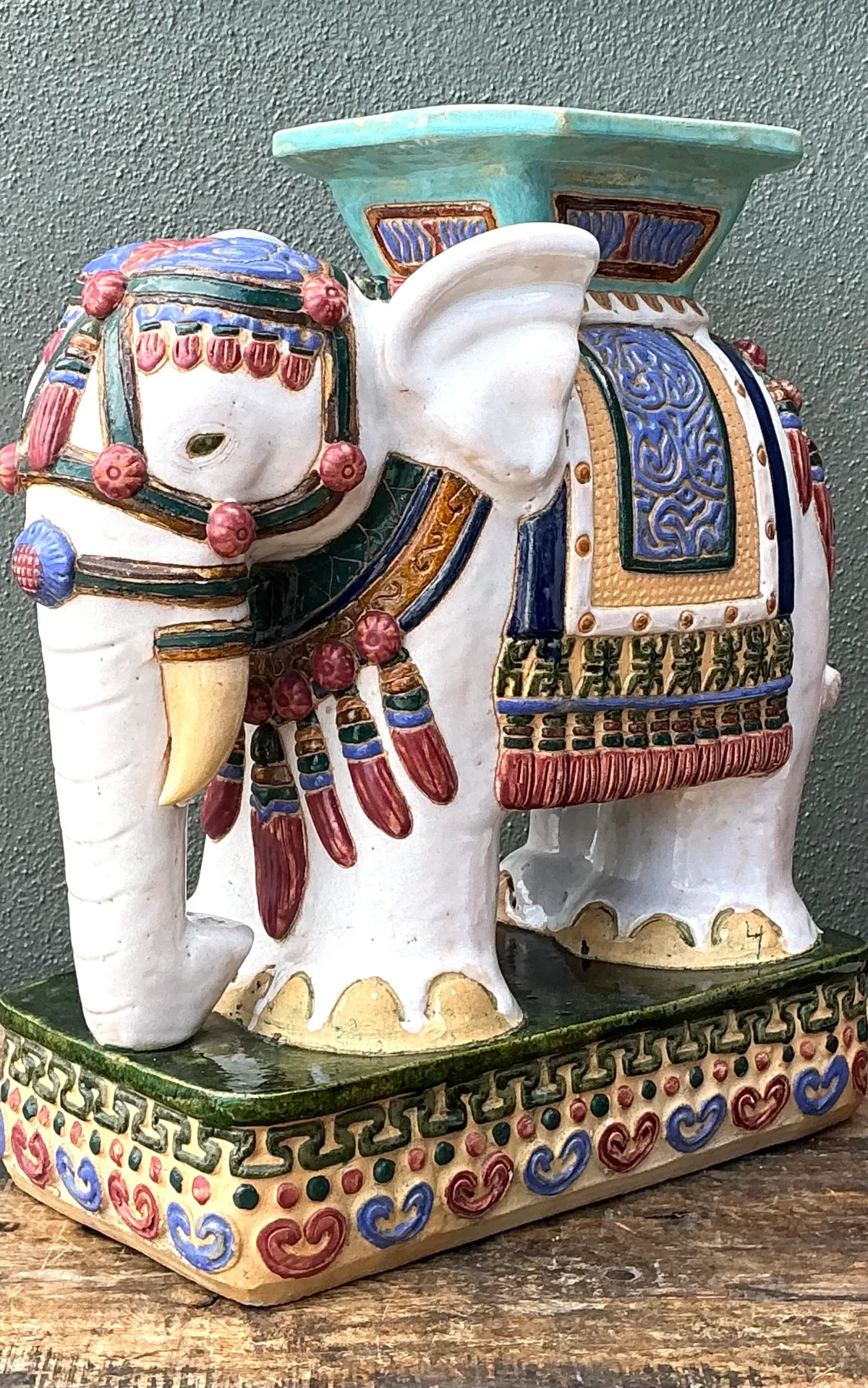 Vintage Ceramic Elephant Low Stool