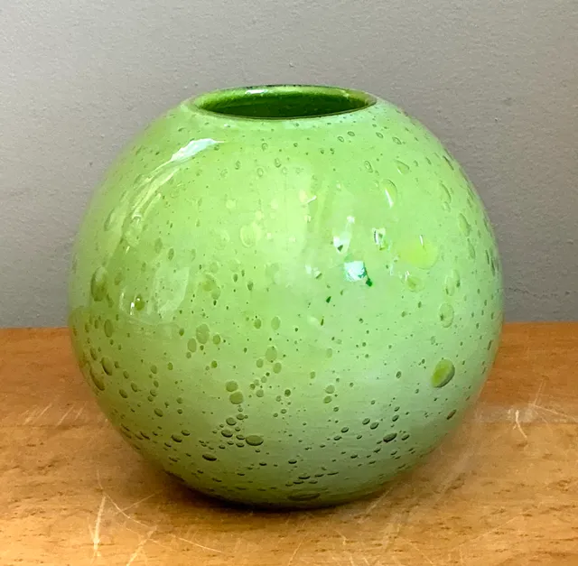 Vintage Green Glass Bubble Sphere Vase — additional photo 1