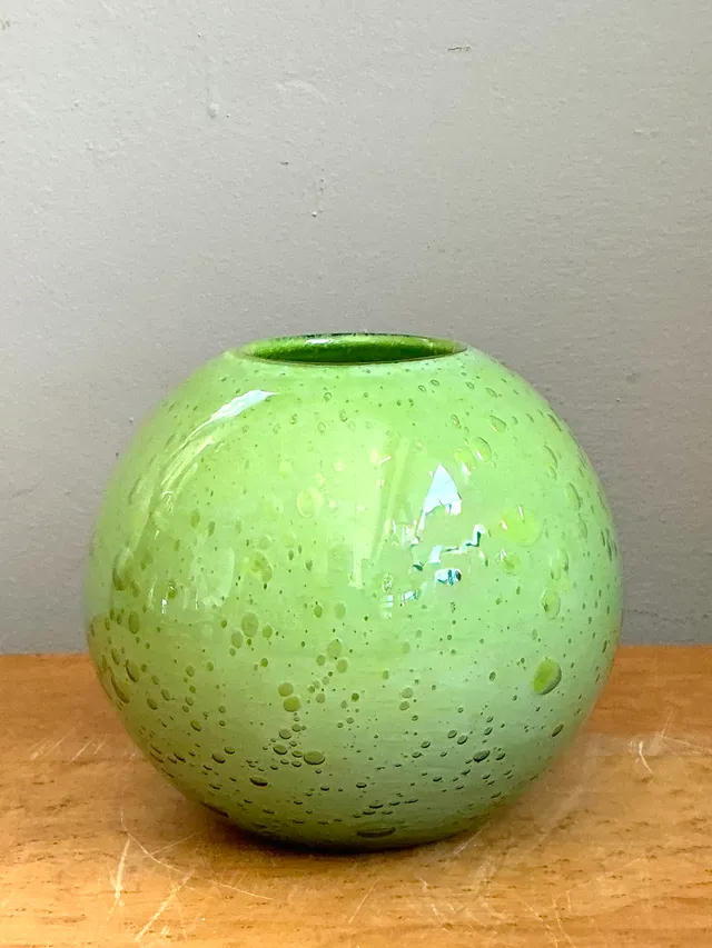 Vintage Green Glass Bubble Sphere Vase — additional photo 2