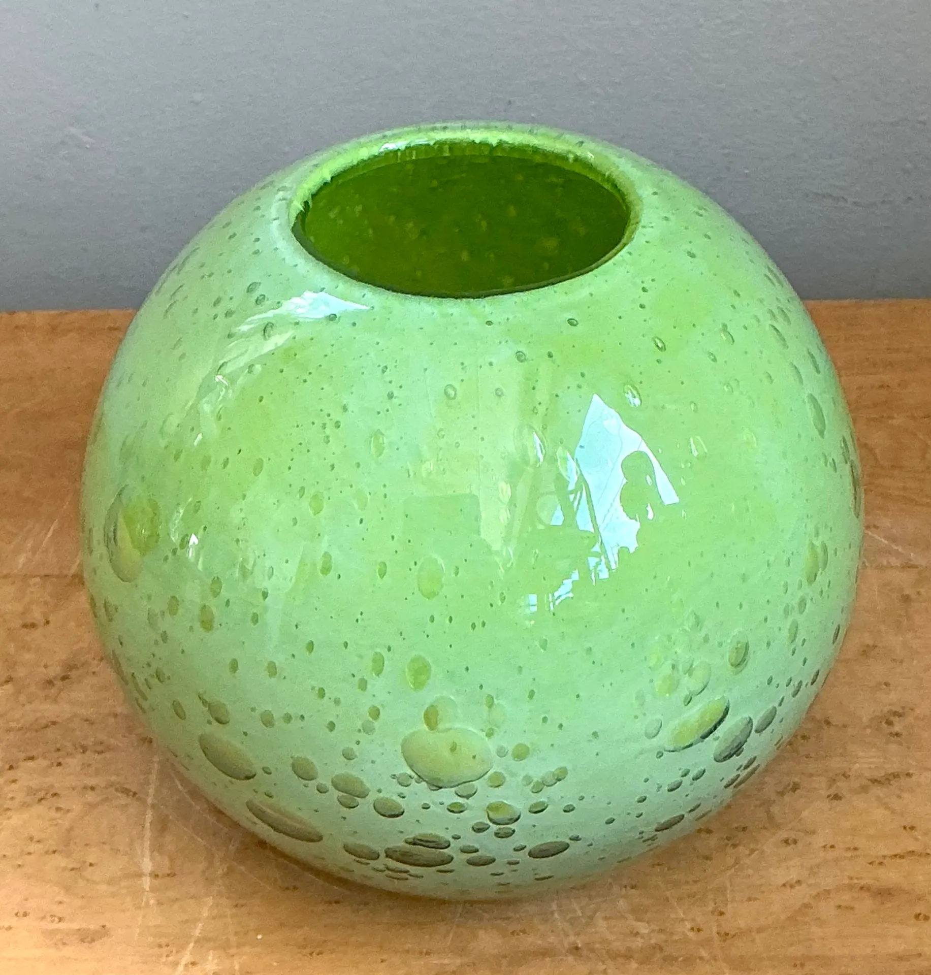 Vintage Green Glass Bubble Sphere Vase — additional photo 3