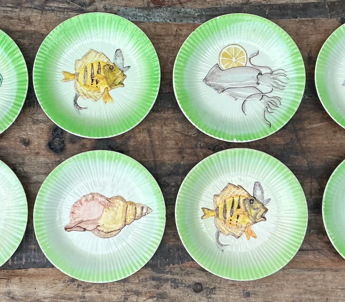 Vintage Italian Hand-Painted Ceramic Seafood Plates - Set of 8 — additional photo 7