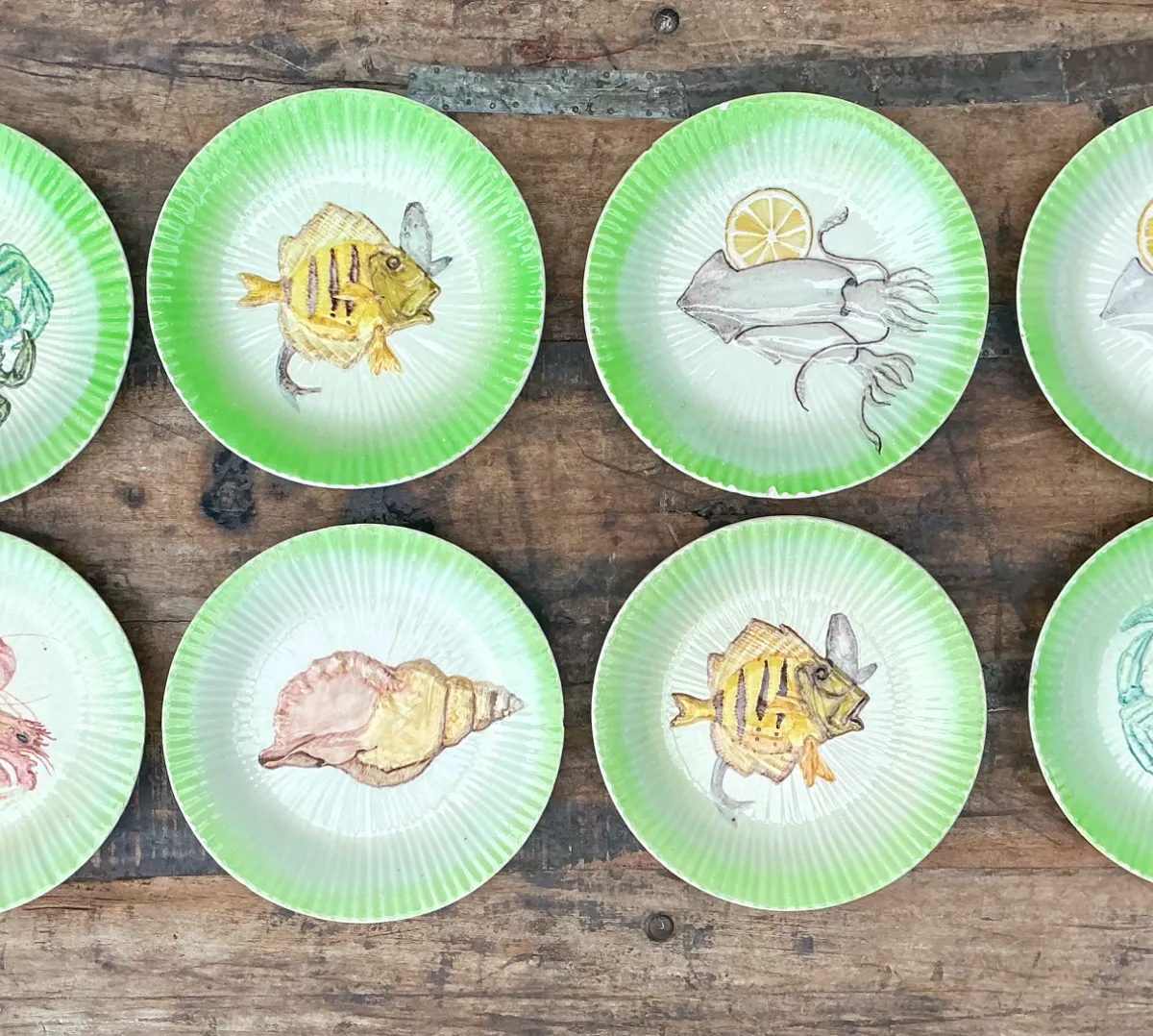 Vintage Italian Hand-Painted Ceramic Seafood Plates - Set of 8