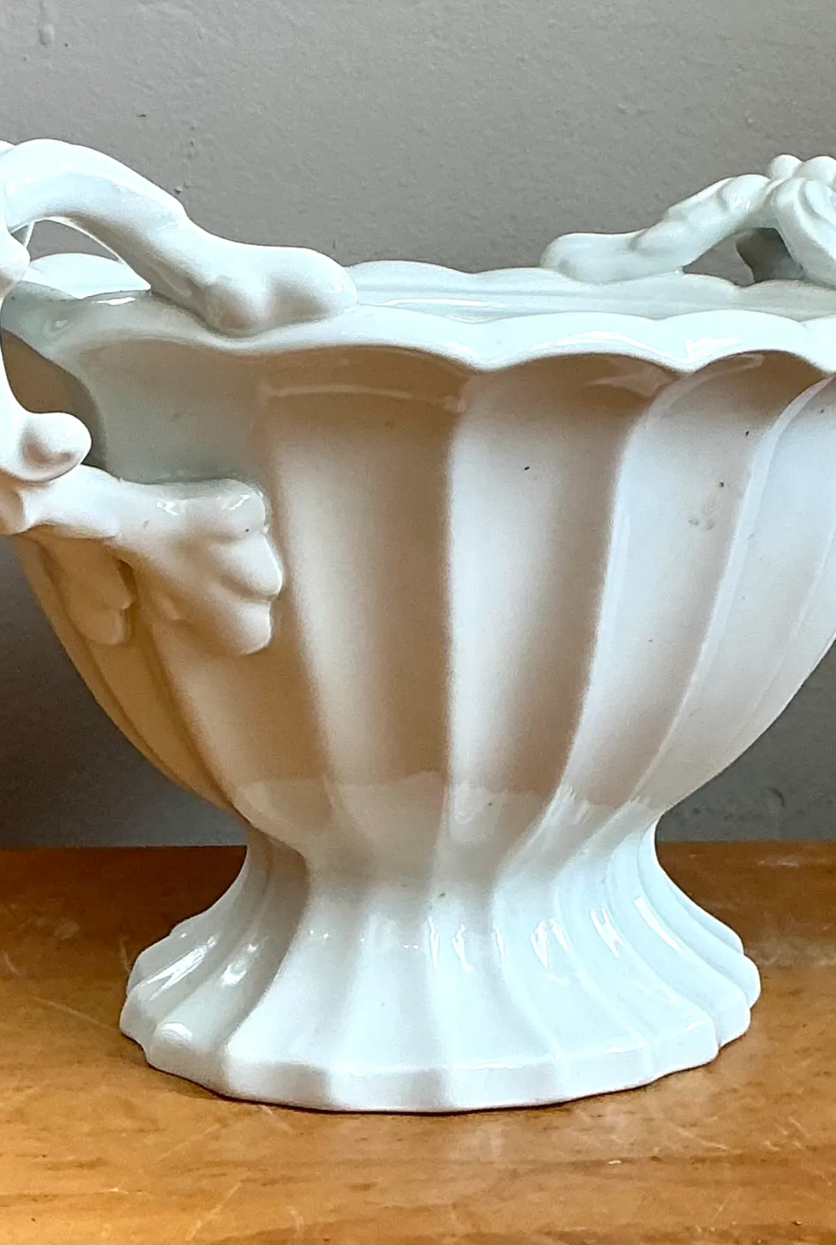 Ironstone Fluted Ceramic Footed Orchid Bowl