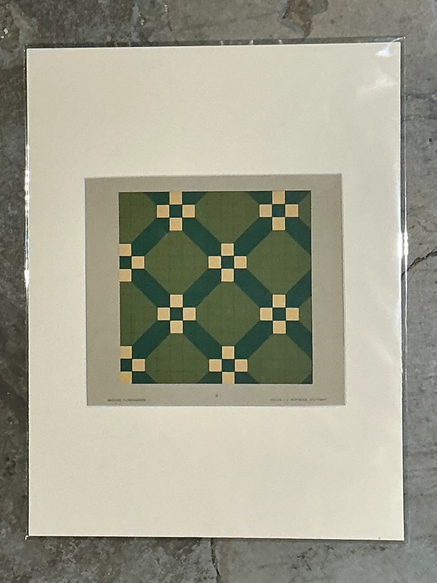 Vintage Green Geometric Tile Design Serigraph — additional photo 2