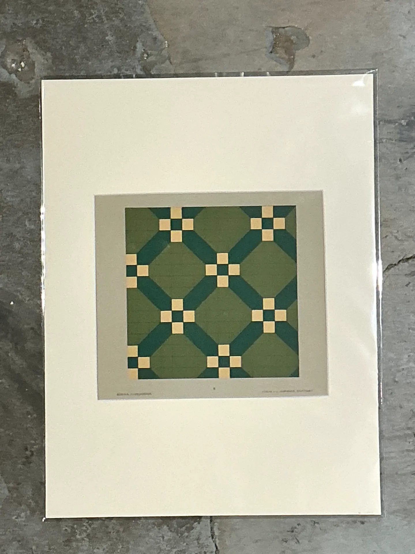 Vintage Green Geometric Tile Design Serigraph — additional photo 1