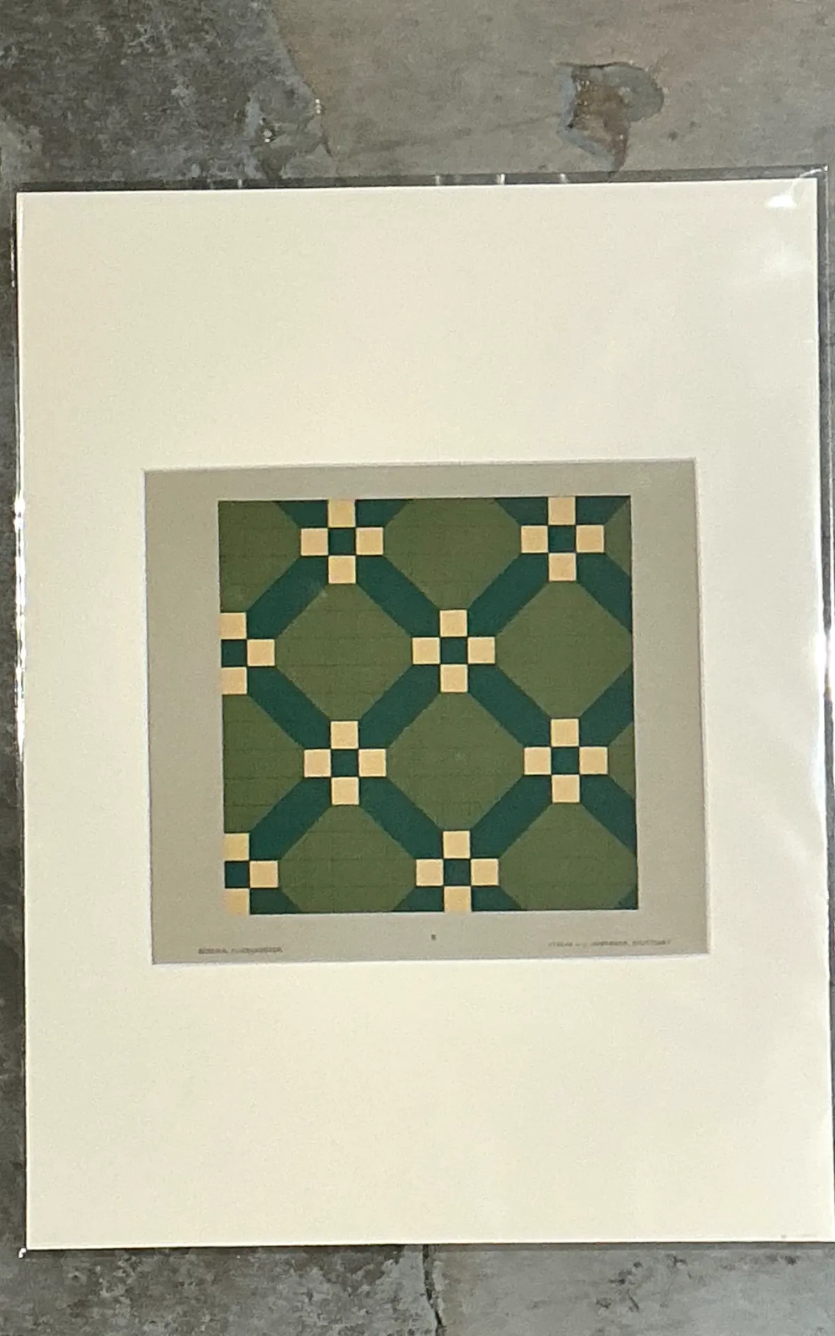 Vintage Green Geometric Tile Design Serigraph