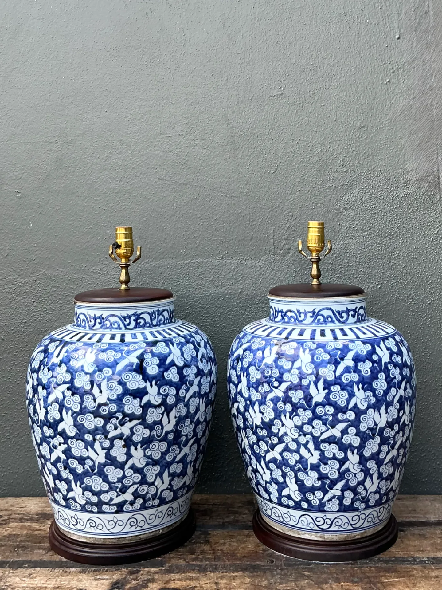 Vintage Monumental Ceramic Ginger Jar Table Lamps — additional photo 8
