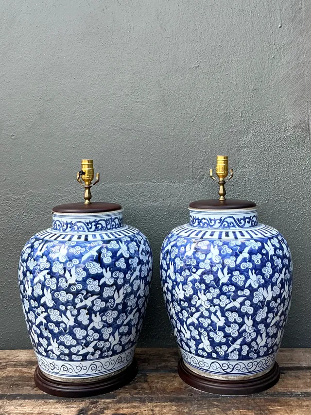 Vintage Monumental Ceramic Ginger Jar Table Lamps — additional photo 8
