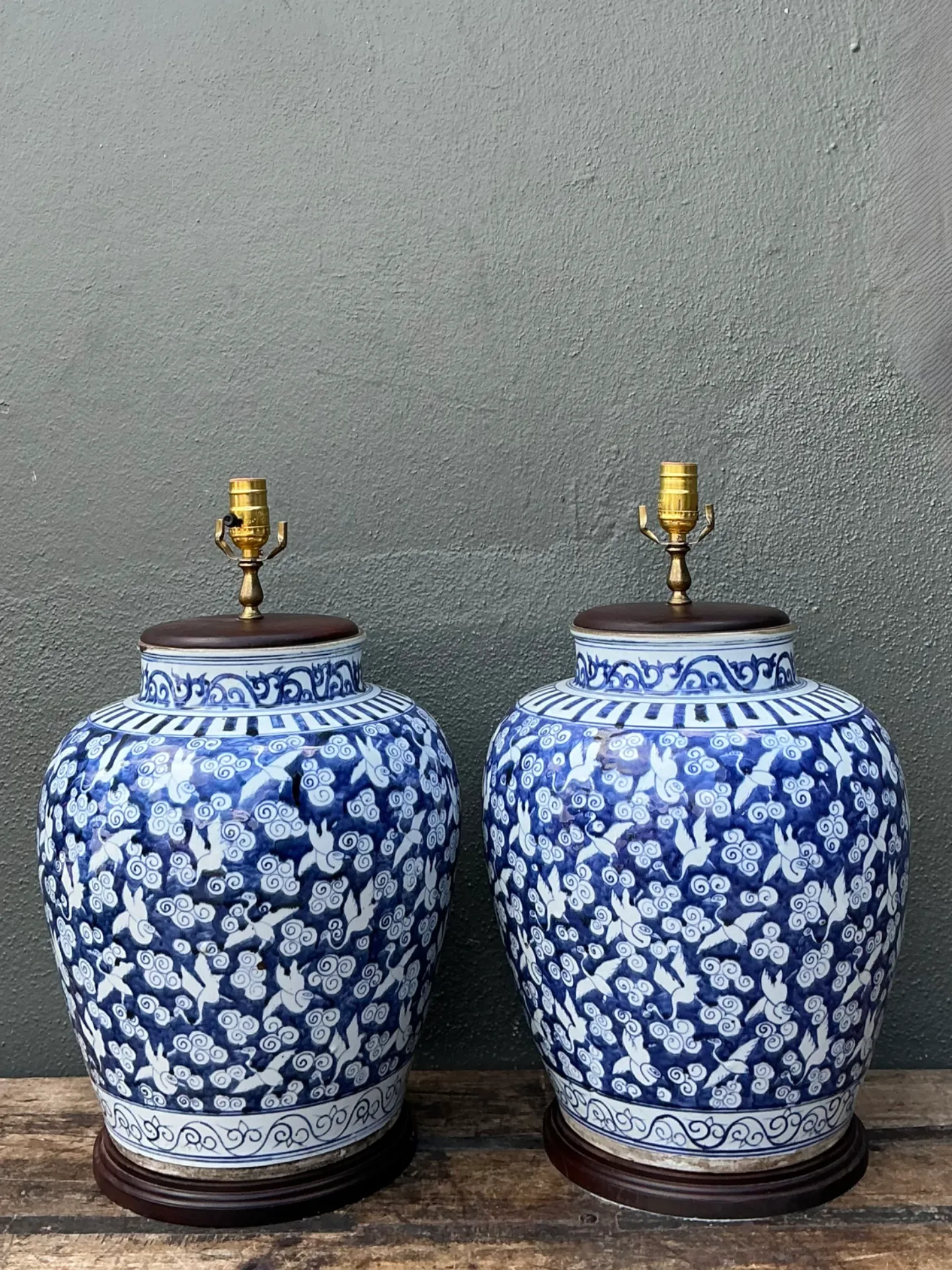 Vintage Monumental Ceramic Ginger Jar Table Lamps — additional photo 6