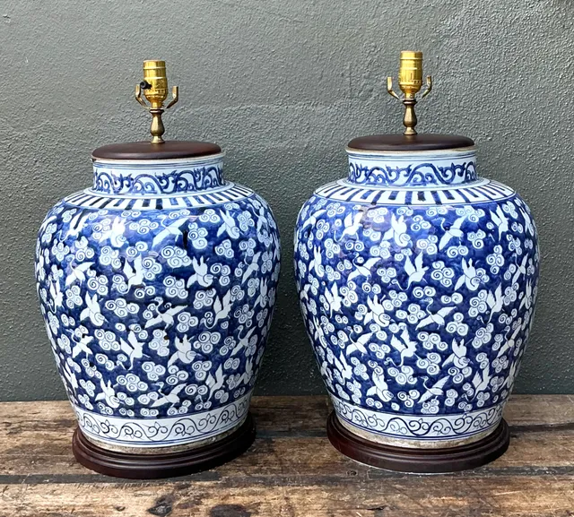 Vintage Monumental Ceramic Ginger Jar Table Lamps — additional photo 4