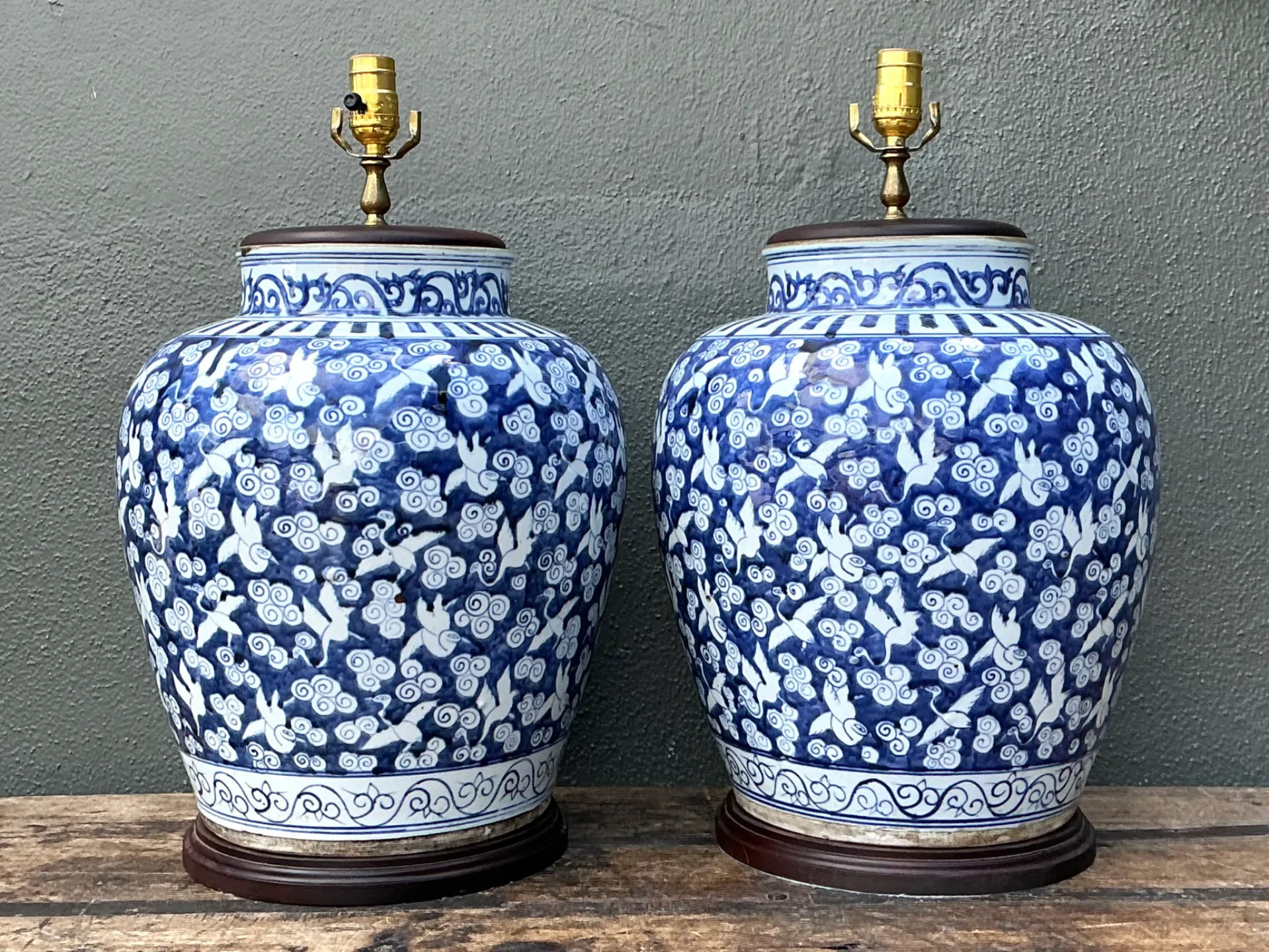 Vintage Monumental Ceramic Ginger Jar Table Lamps — additional photo 2