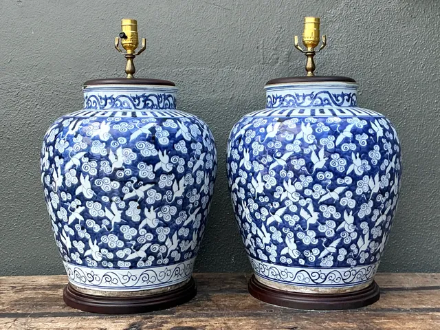 Vintage Monumental Ceramic Ginger Jar Table Lamps — additional photo 2