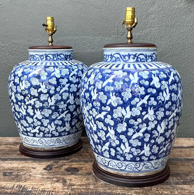 Vintage Monumental Ceramic Ginger Jar Table Lamps — additional photo 5