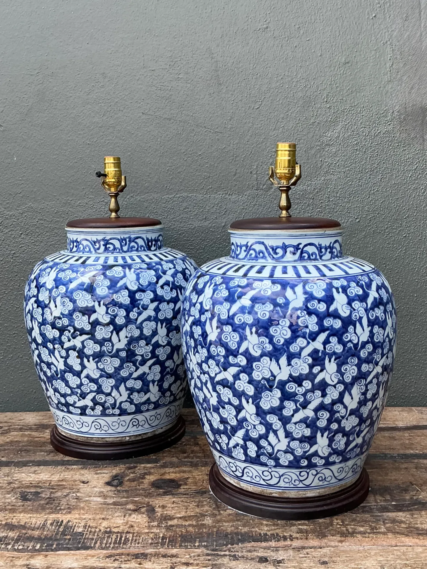 Vintage Monumental Ceramic Ginger Jar Table Lamps — additional photo 3