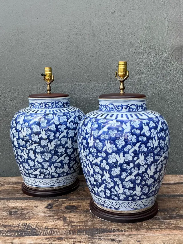 Vintage Monumental Ceramic Ginger Jar Table Lamps — additional photo 3