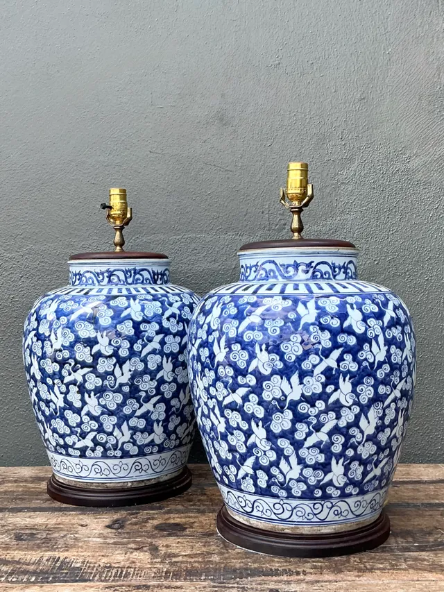 Vintage Monumental Ceramic Ginger Jar Table Lamps — additional photo 1