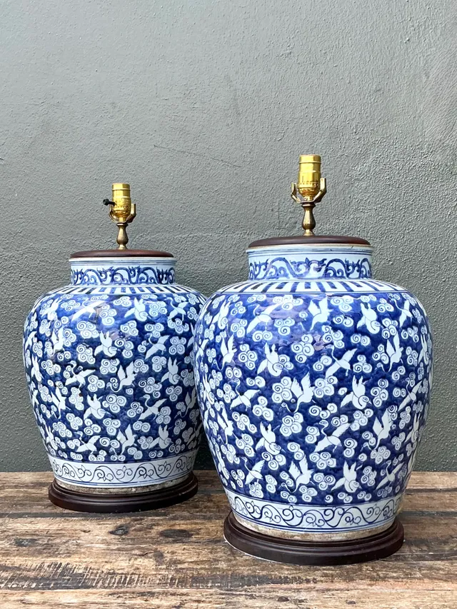 Vintage Monumental Ceramic Ginger Jar Table Lamps — additional photo 7
