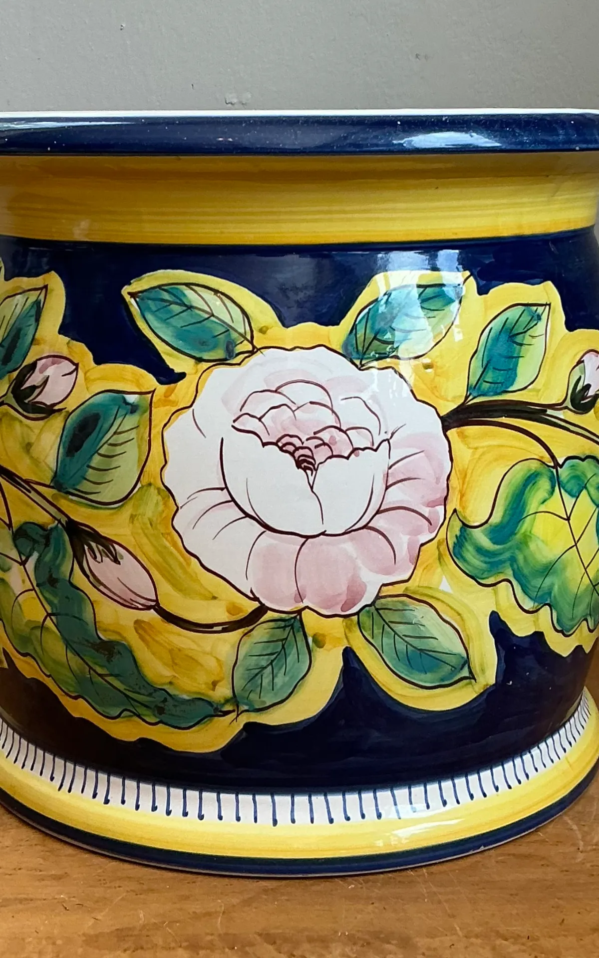 Hand Italian Painted Floral Ceramic Planter — additional photo 2