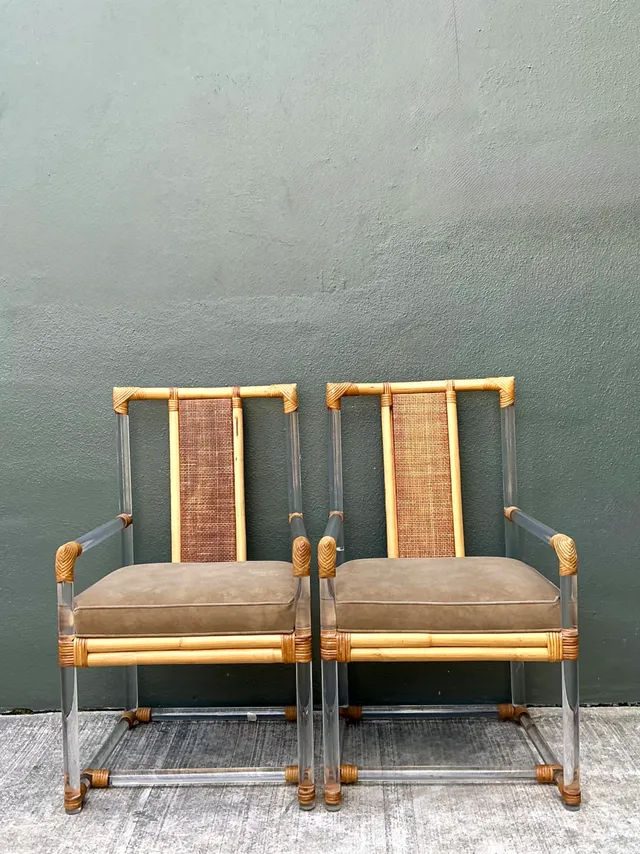 Vintage Four Seasons Lucite and Rattan Armchairs - Pair — additional photo 3