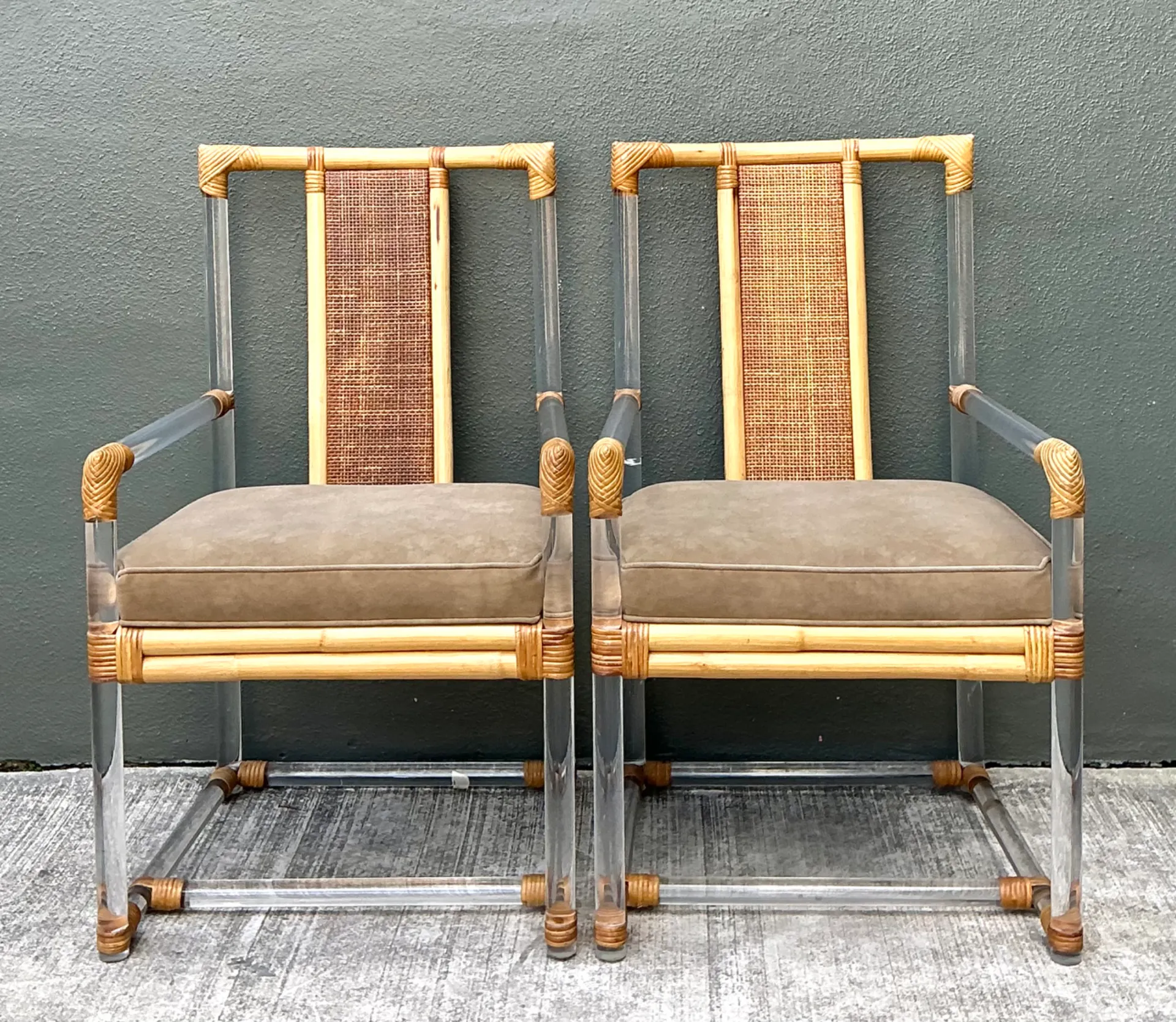 Vintage Four Seasons Lucite and Rattan Armchairs - Pair — additional photo 1