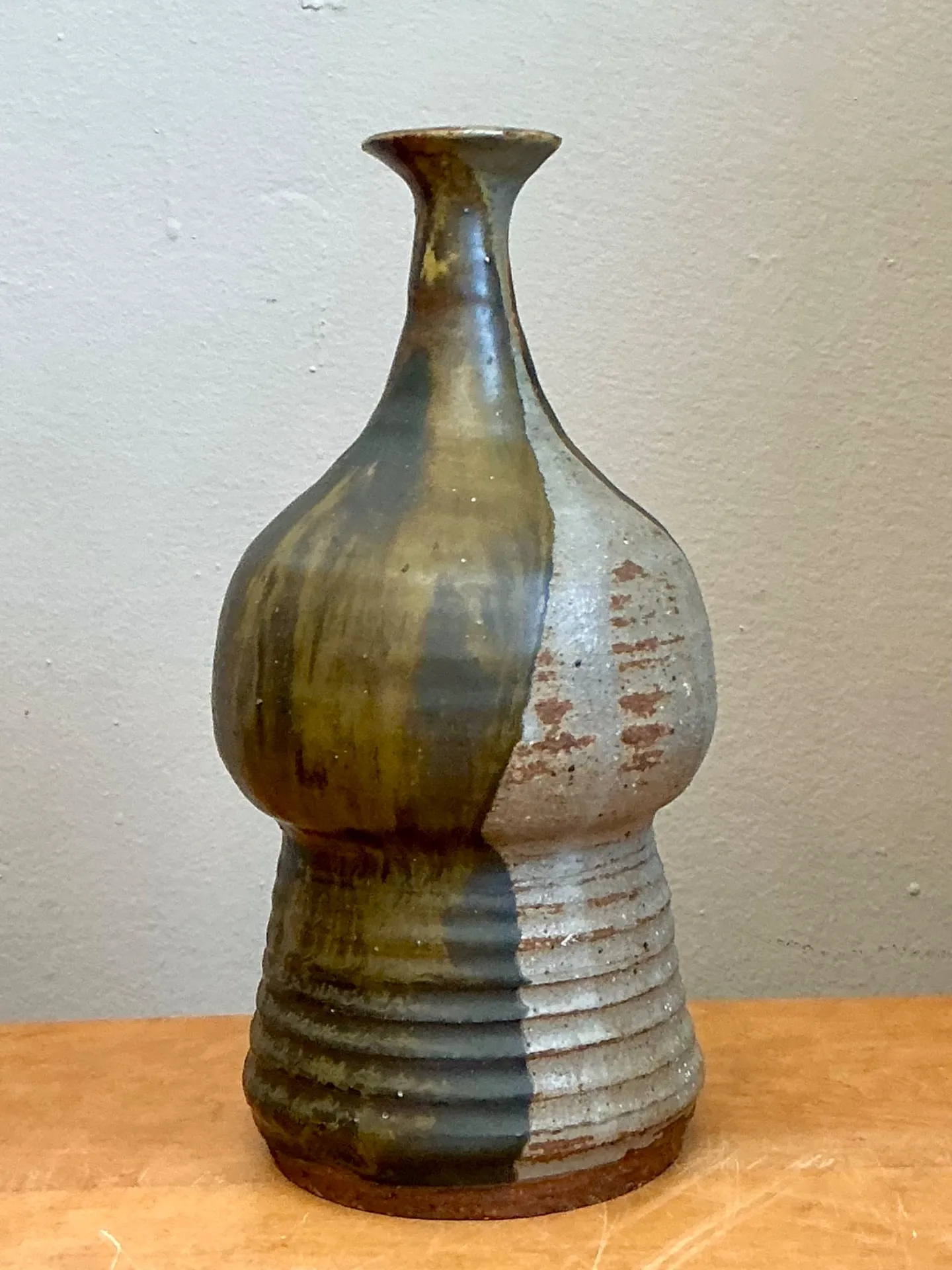 Vintage Two-Tone Glazed Ceramic Vase — additional photo 1
