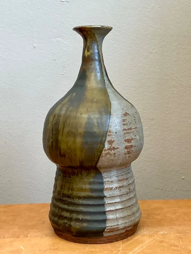 Vintage Two-Tone Glazed Ceramic Vase — additional photo 1