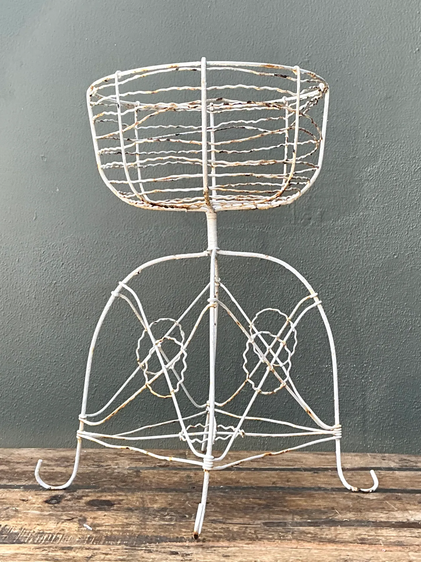 Vintage Distressed White Wire Plant Stand — additional photo 5
